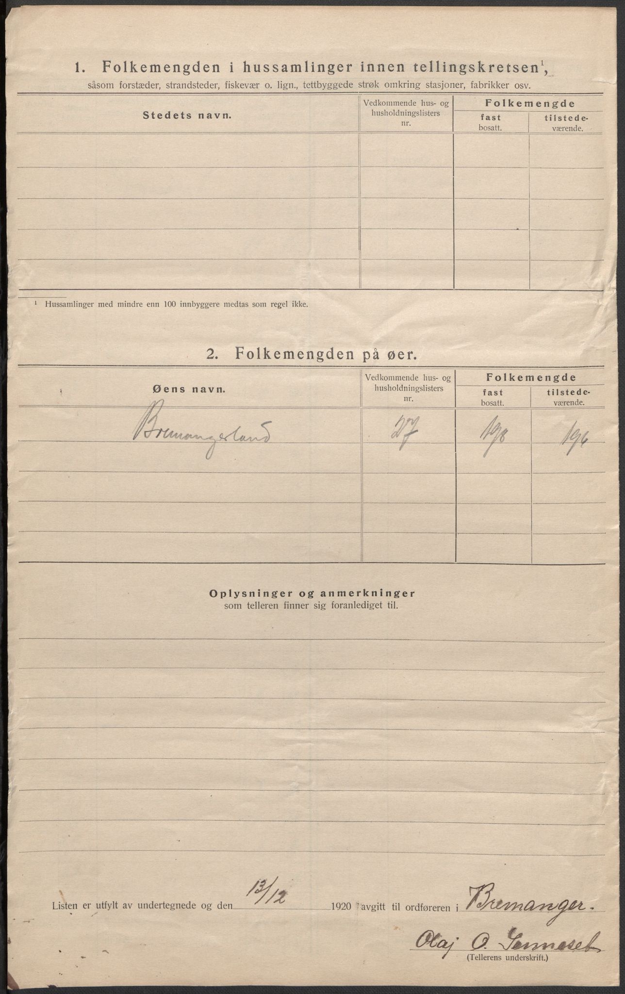 SAB, 1920 census for Bremanger, 1920, p. 23