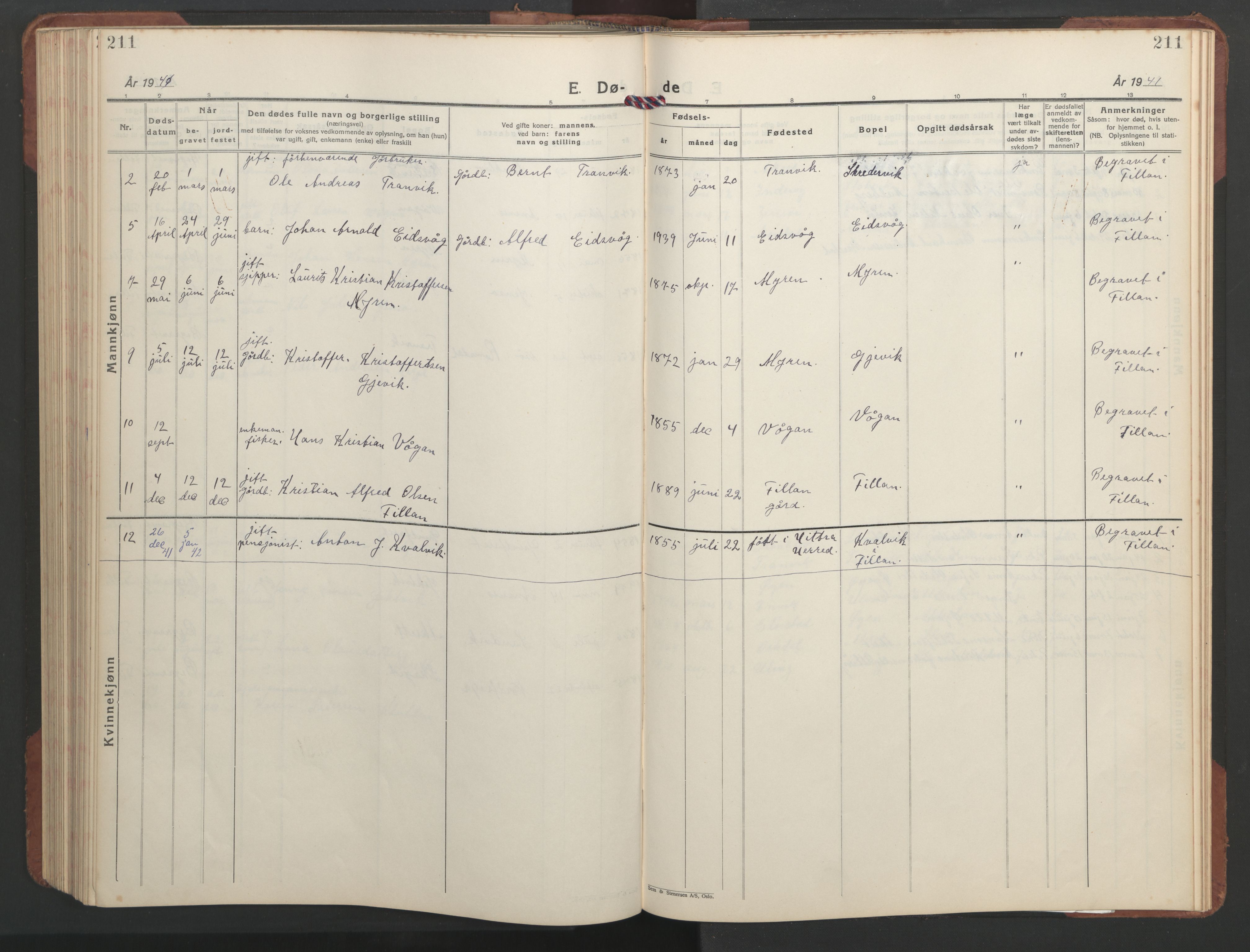 Ministerialprotokoller, klokkerbøker og fødselsregistre - Sør-Trøndelag, AV/SAT-A-1456/637/L0564: Parish register (copy) no. 637C05, 1928-1968, p. 211