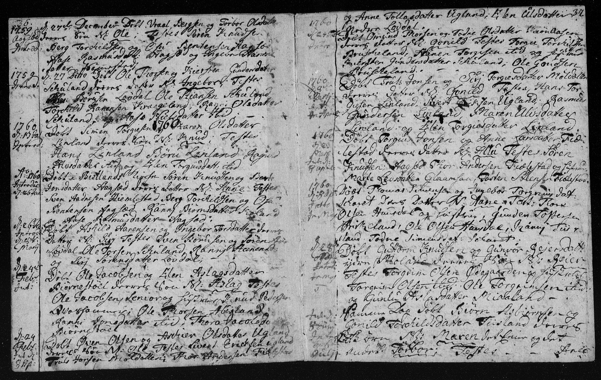 Holum sokneprestkontor, AV/SAK-1111-0022/F/Fa/Fab/L0003: Parish register (official) no. A 3, 1752-1774, p. 36-37