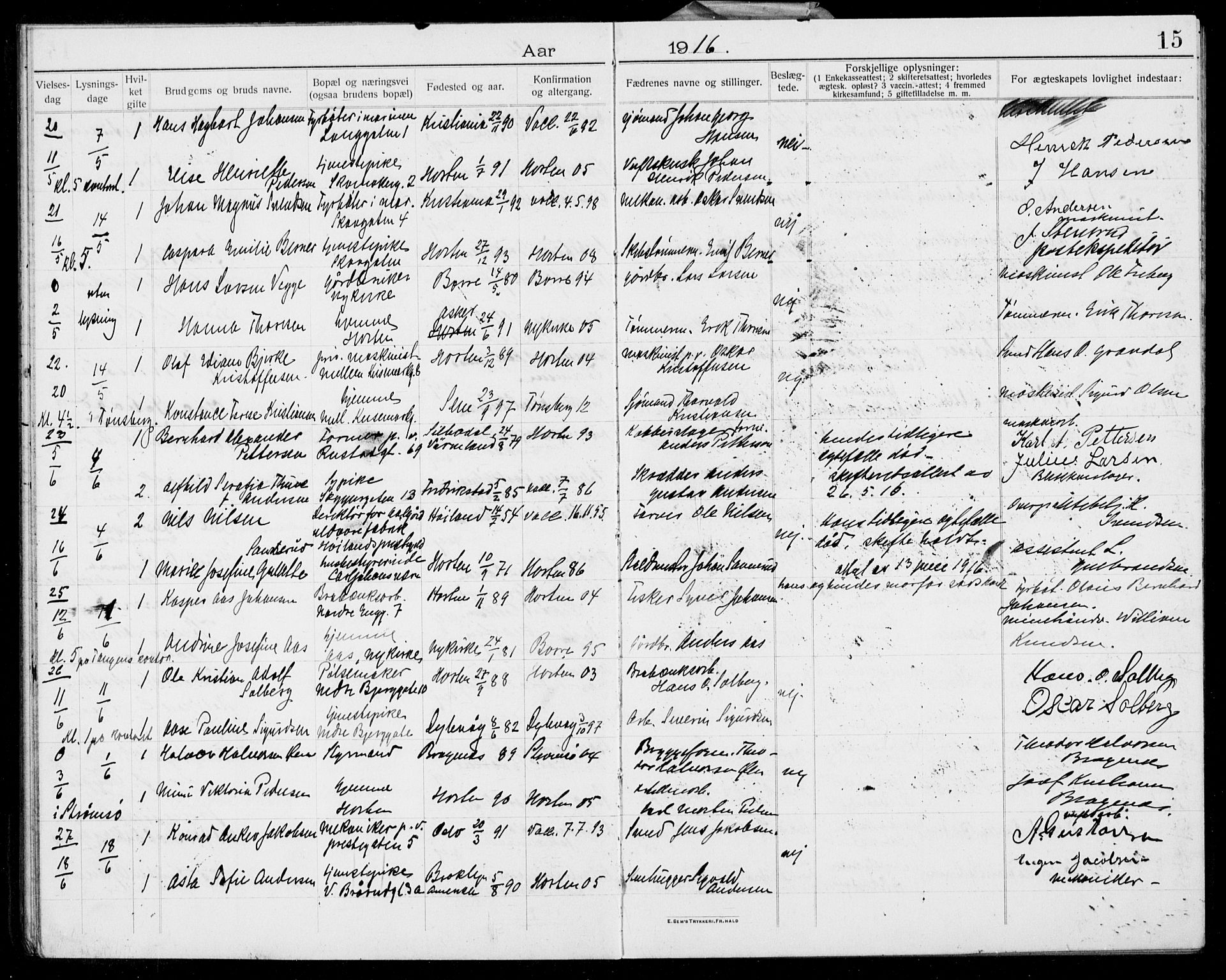 Horten kirkebøker, AV/SAKO-A-348/H/Ha/L0005: Banns register no. 5, 1914-1923, p. 15