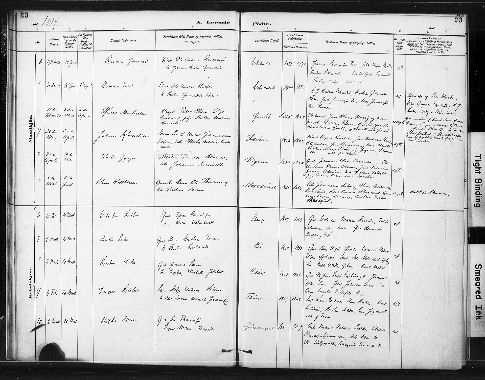 Torvastad sokneprestkontor, SAST/A -101857/H/Ha/Haa/L0015: Parish register (official) no. A 14, 1888-1899, p. 23