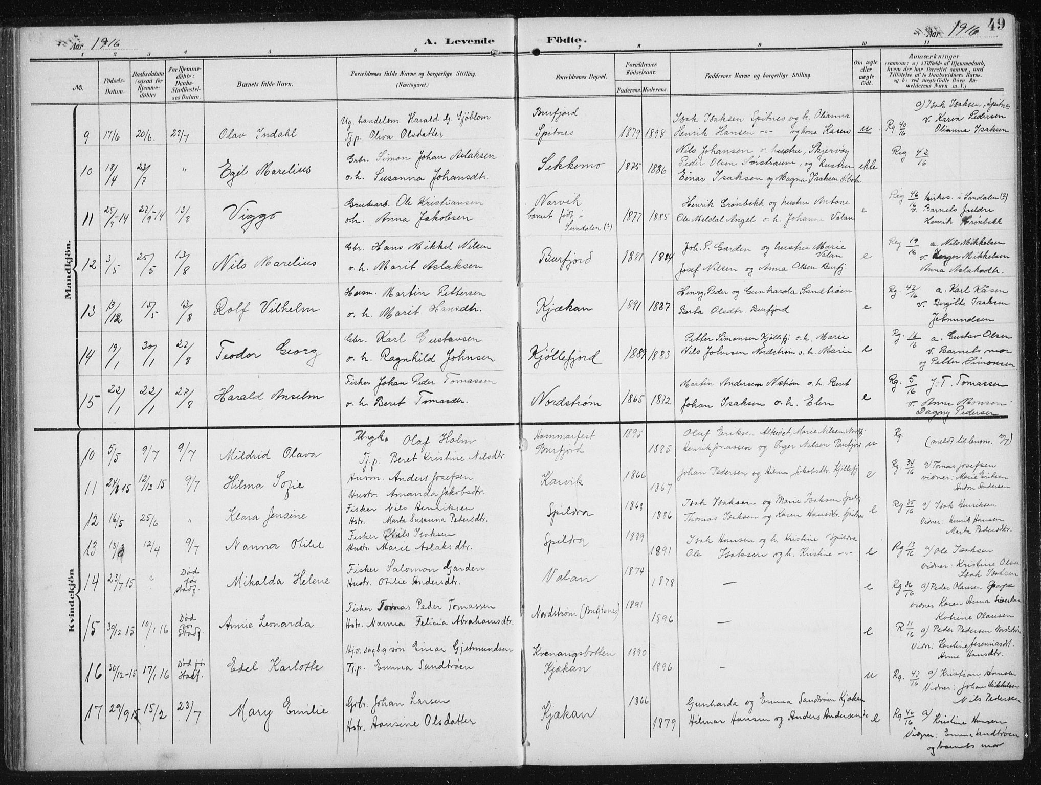 Skjervøy sokneprestkontor, AV/SATØ-S-1300/H/Ha/Hab/L0017klokker: Parish register (copy) no. 17, 1906-1941, p. 49