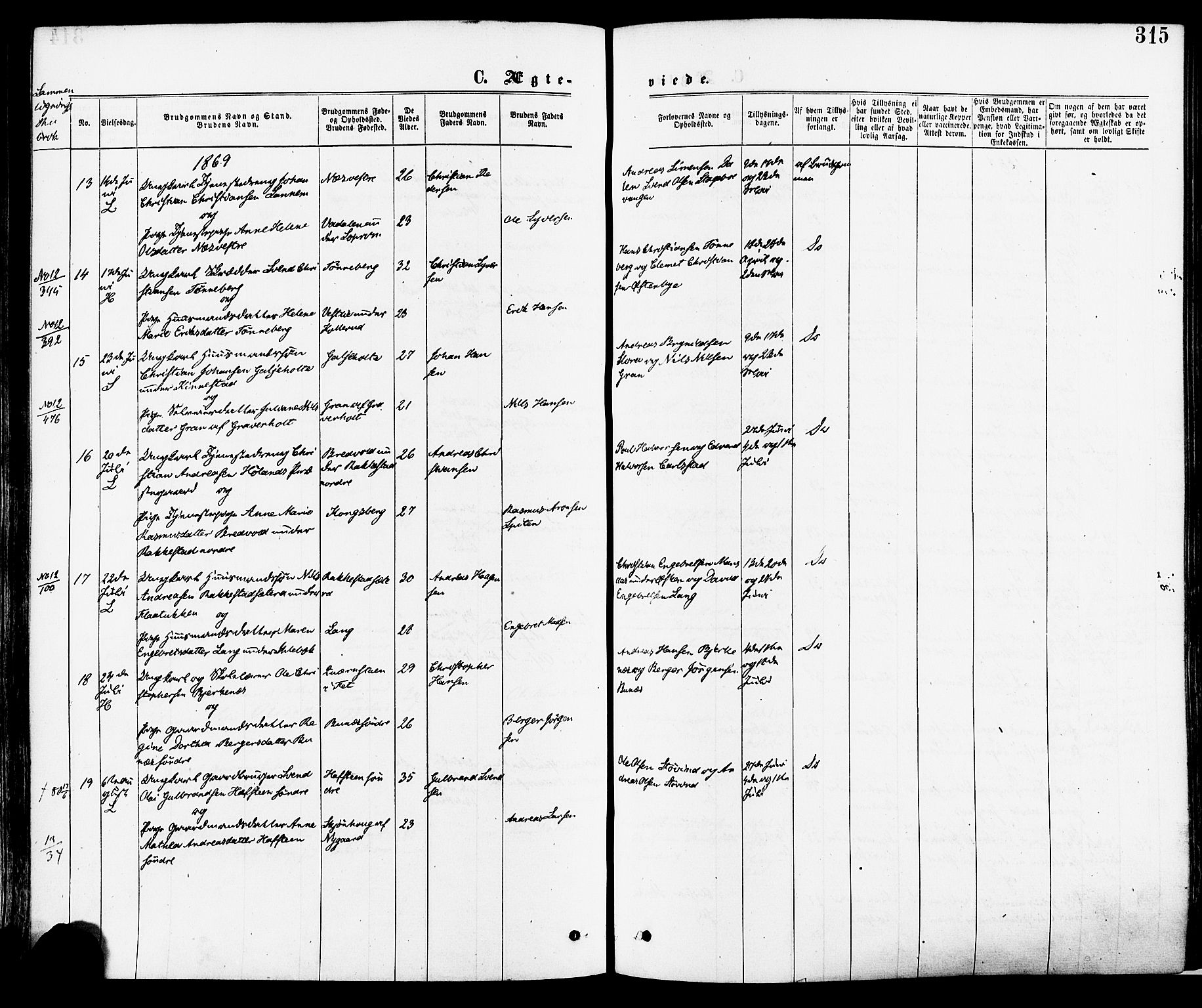 Høland prestekontor Kirkebøker, SAO/A-10346a/F/Fa/L0012.a: Parish register (official) no. I 12A, 1869-1879, p. 315
