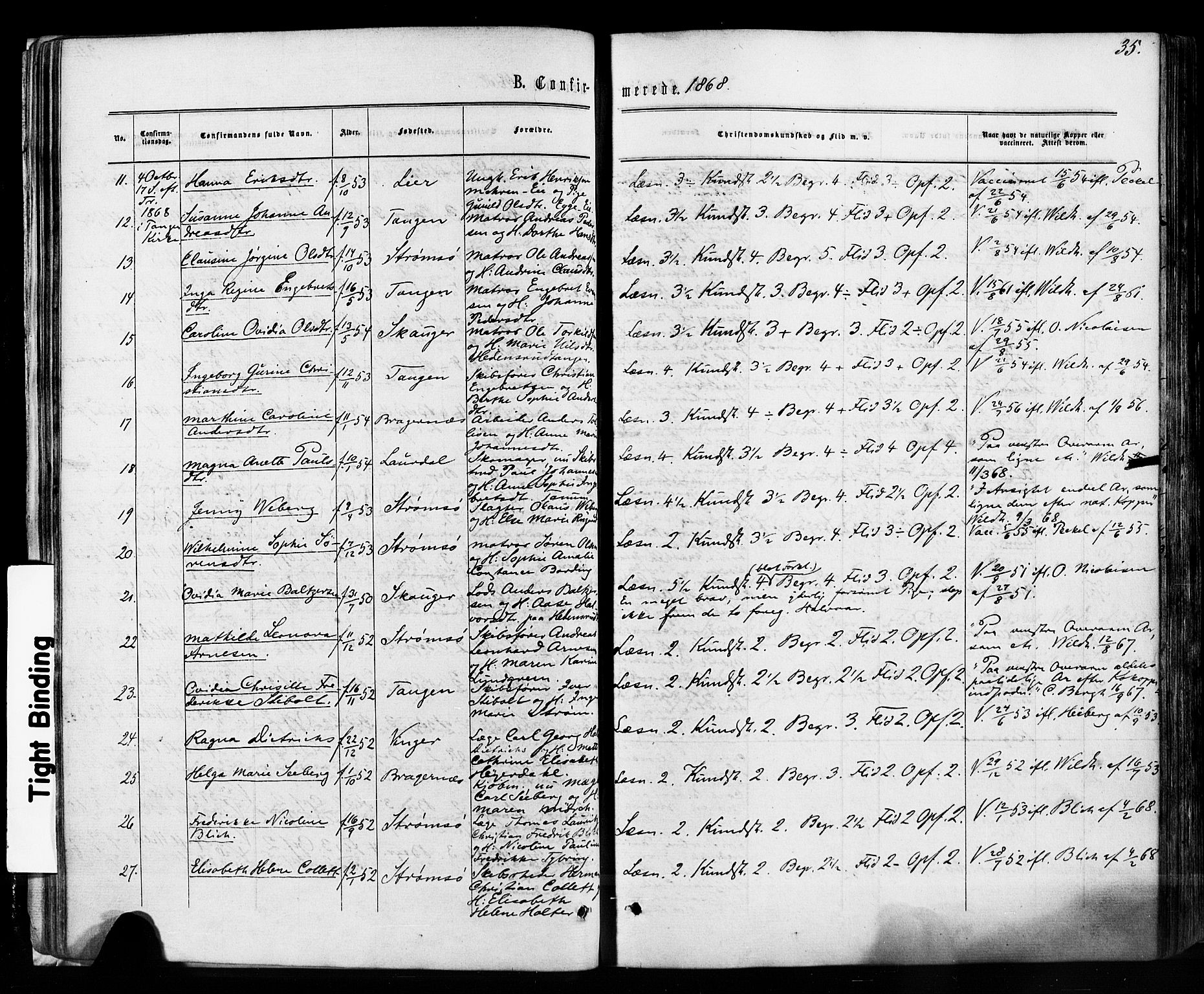 Strømsø kirkebøker, AV/SAKO-A-246/F/Fa/L0018: Parish register (official) no. I 18, 1865-1878, p. 35