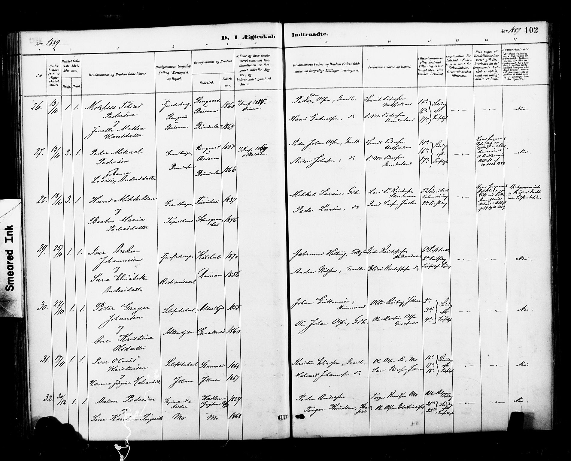 Ministerialprotokoller, klokkerbøker og fødselsregistre - Nordland, AV/SAT-A-1459/827/L0401: Parish register (official) no. 827A13, 1887-1905, p. 102