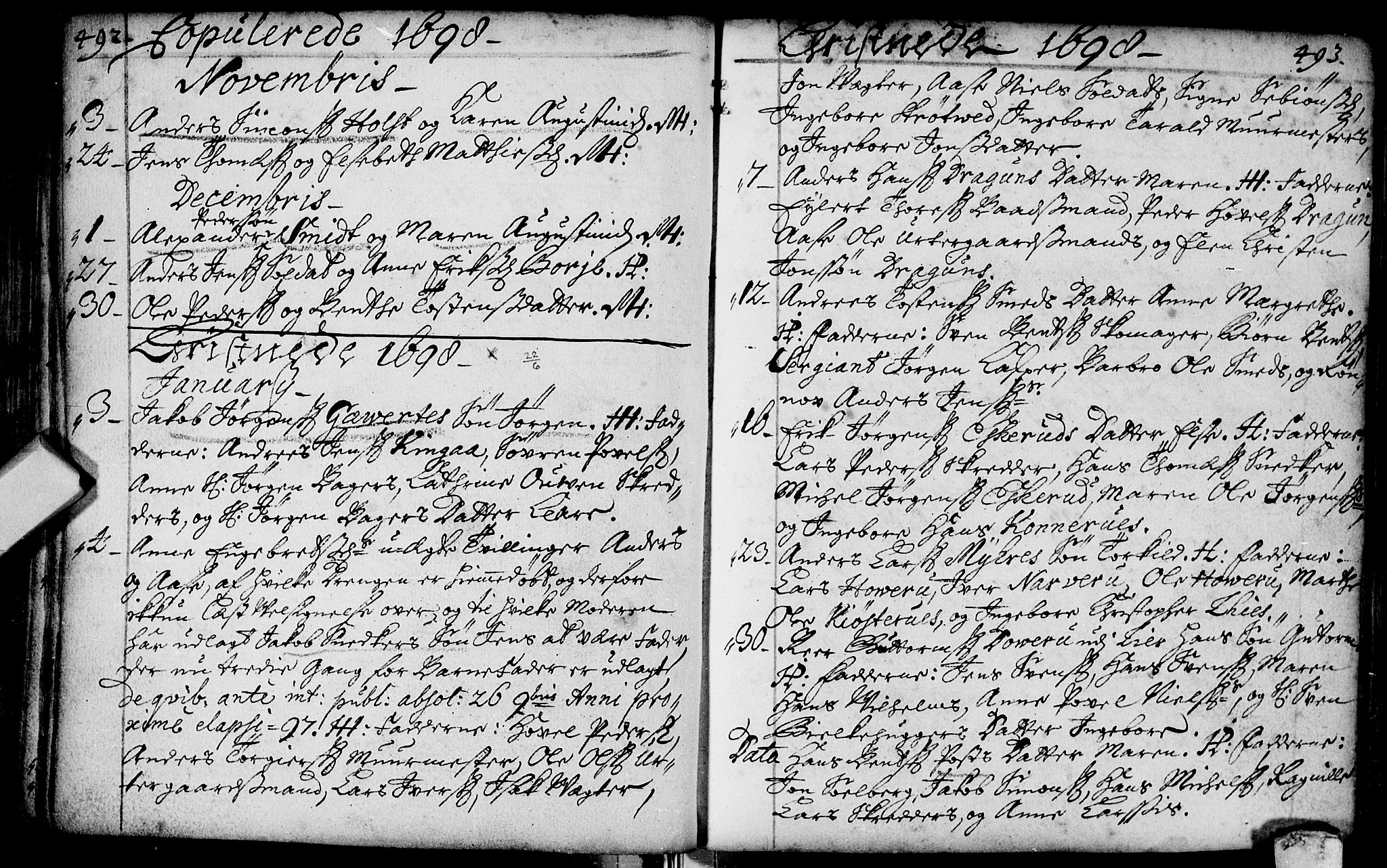 Bragernes kirkebøker, AV/SAKO-A-6/F/Fa/L0002: Parish register (official) no. I 2, 1680-1705, p. 492-493