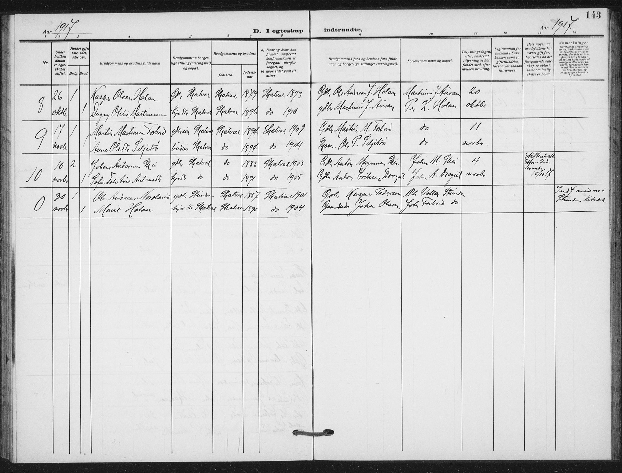 Ministerialprotokoller, klokkerbøker og fødselsregistre - Nord-Trøndelag, SAT/A-1458/712/L0102: Parish register (official) no. 712A03, 1916-1929, p. 143