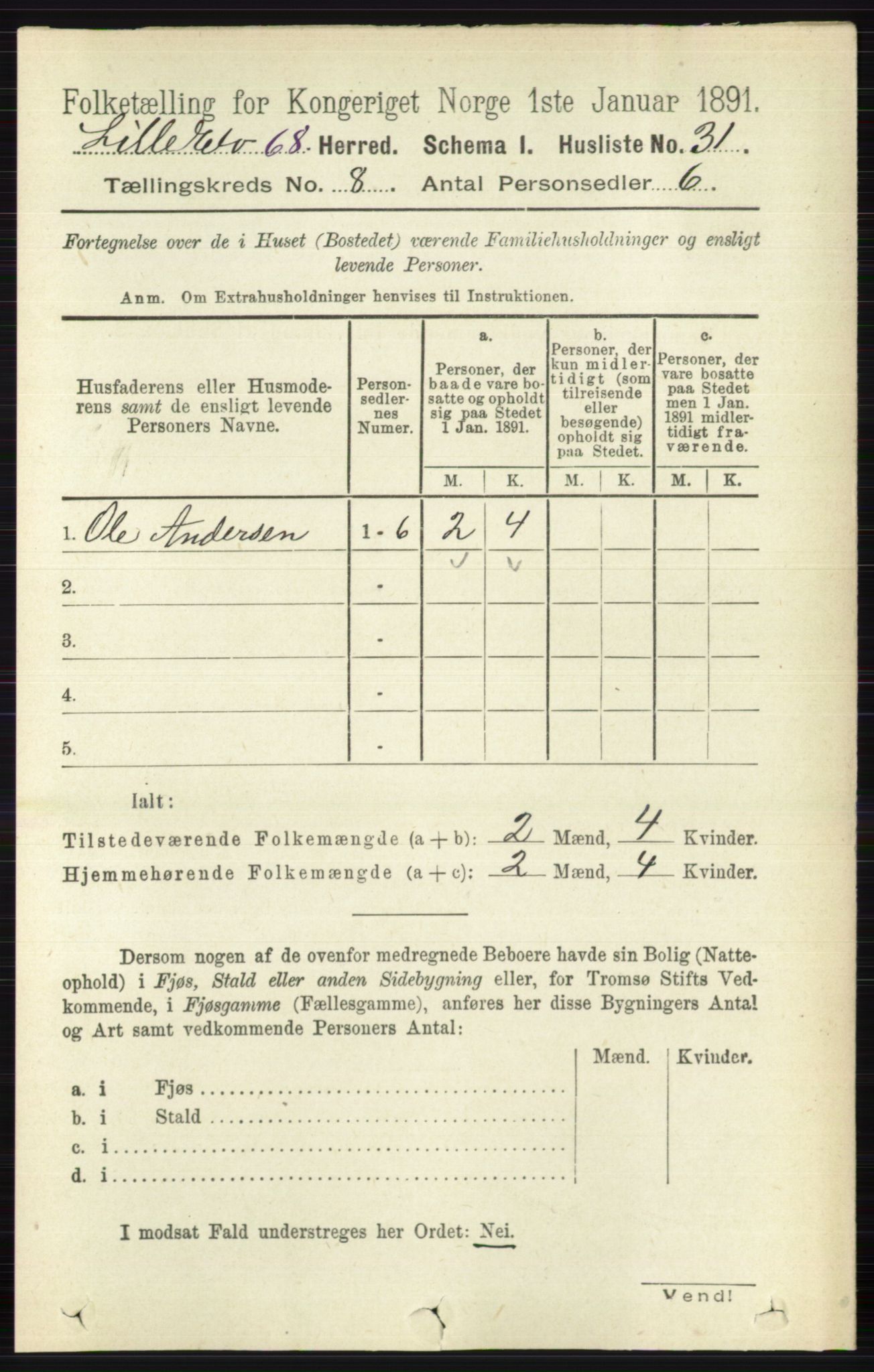 RA, 1891 census for 0438 Lille Elvedalen, 1891, p. 2459