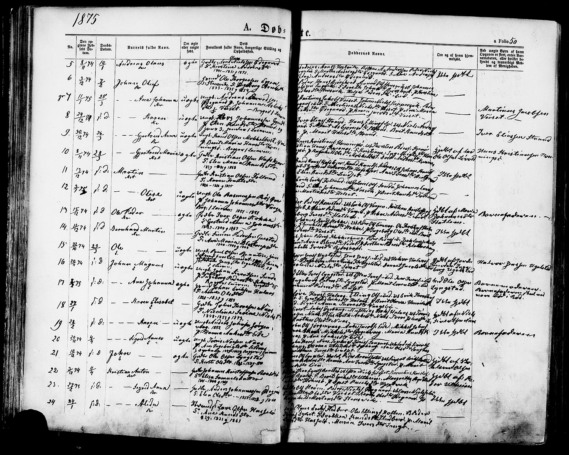 Ministerialprotokoller, klokkerbøker og fødselsregistre - Møre og Romsdal, AV/SAT-A-1454/568/L0805: Parish register (official) no. 568A12 /1, 1869-1884, p. 50