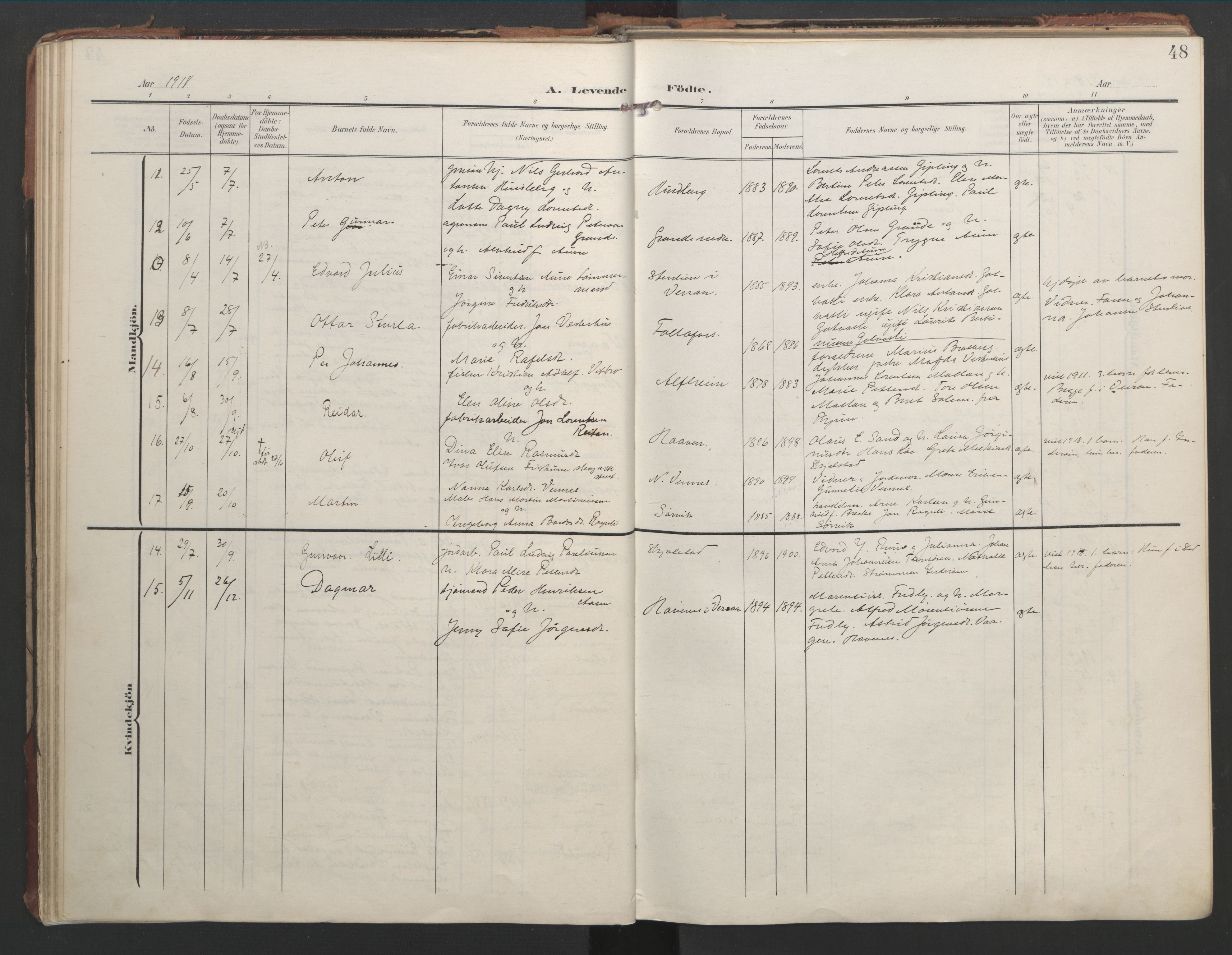 Ministerialprotokoller, klokkerbøker og fødselsregistre - Nord-Trøndelag, AV/SAT-A-1458/744/L0421: Parish register (official) no. 744A05, 1905-1930, p. 48