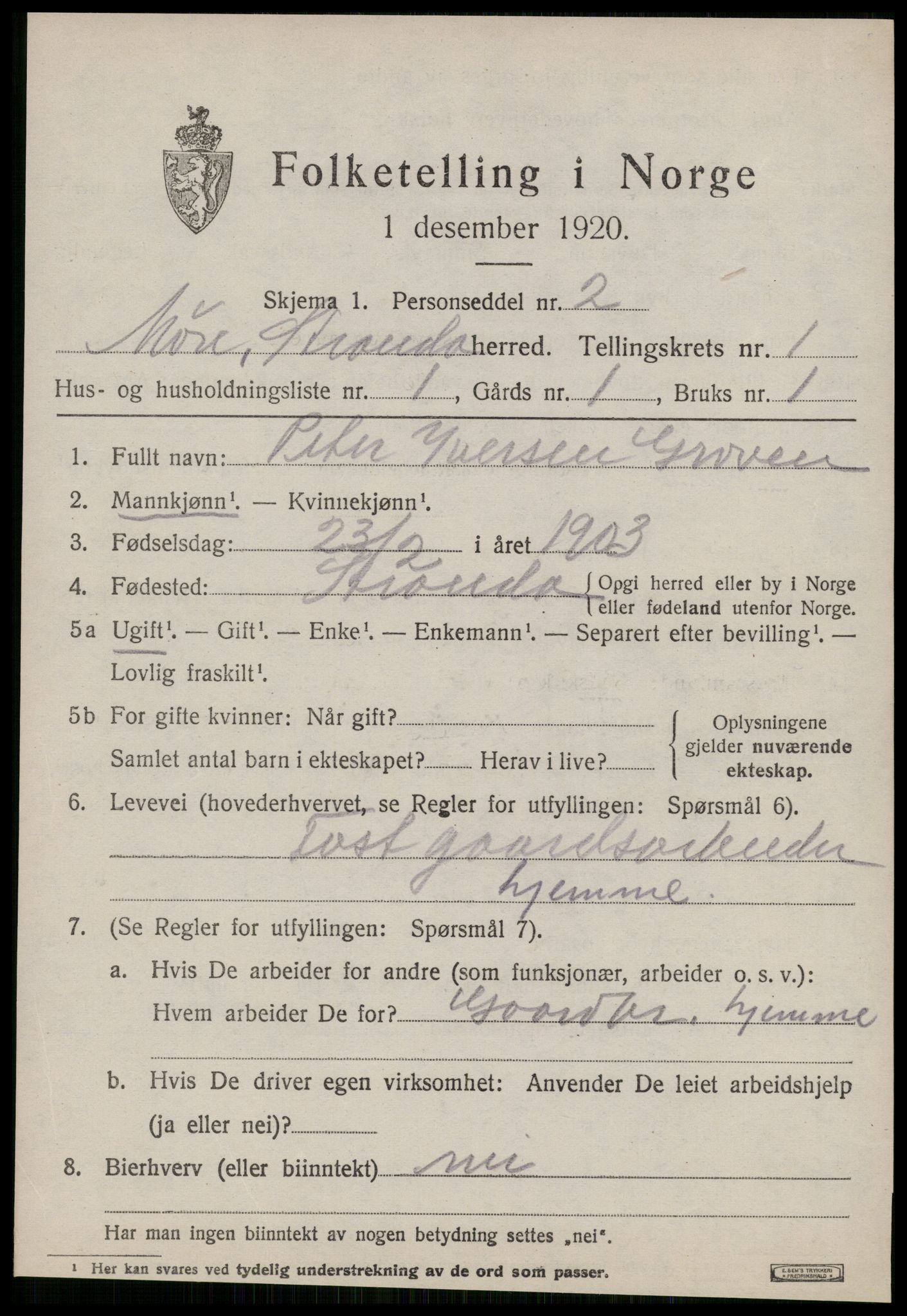 SAT, 1920 census for Stranda, 1920, p. 541