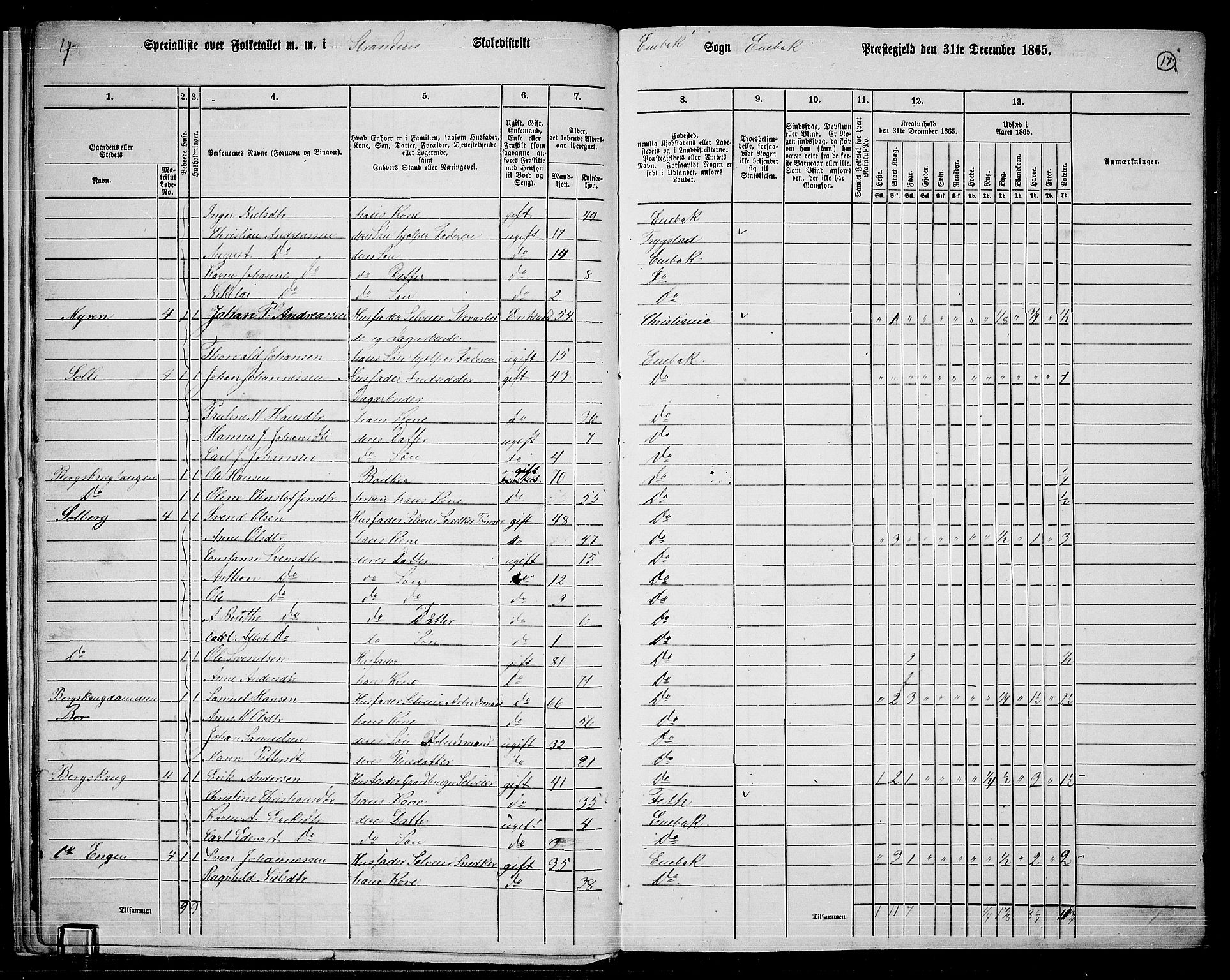 RA, 1865 census for Enebakk, 1865, p. 15