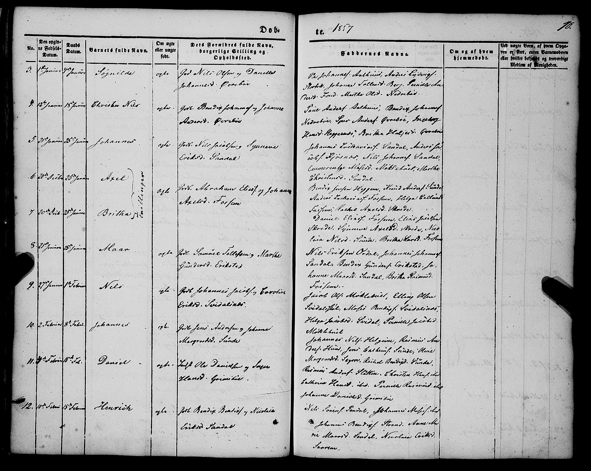 Jølster sokneprestembete, SAB/A-80701/H/Haa/Haaa/L0010: Parish register (official) no. A 10, 1847-1865, p. 70