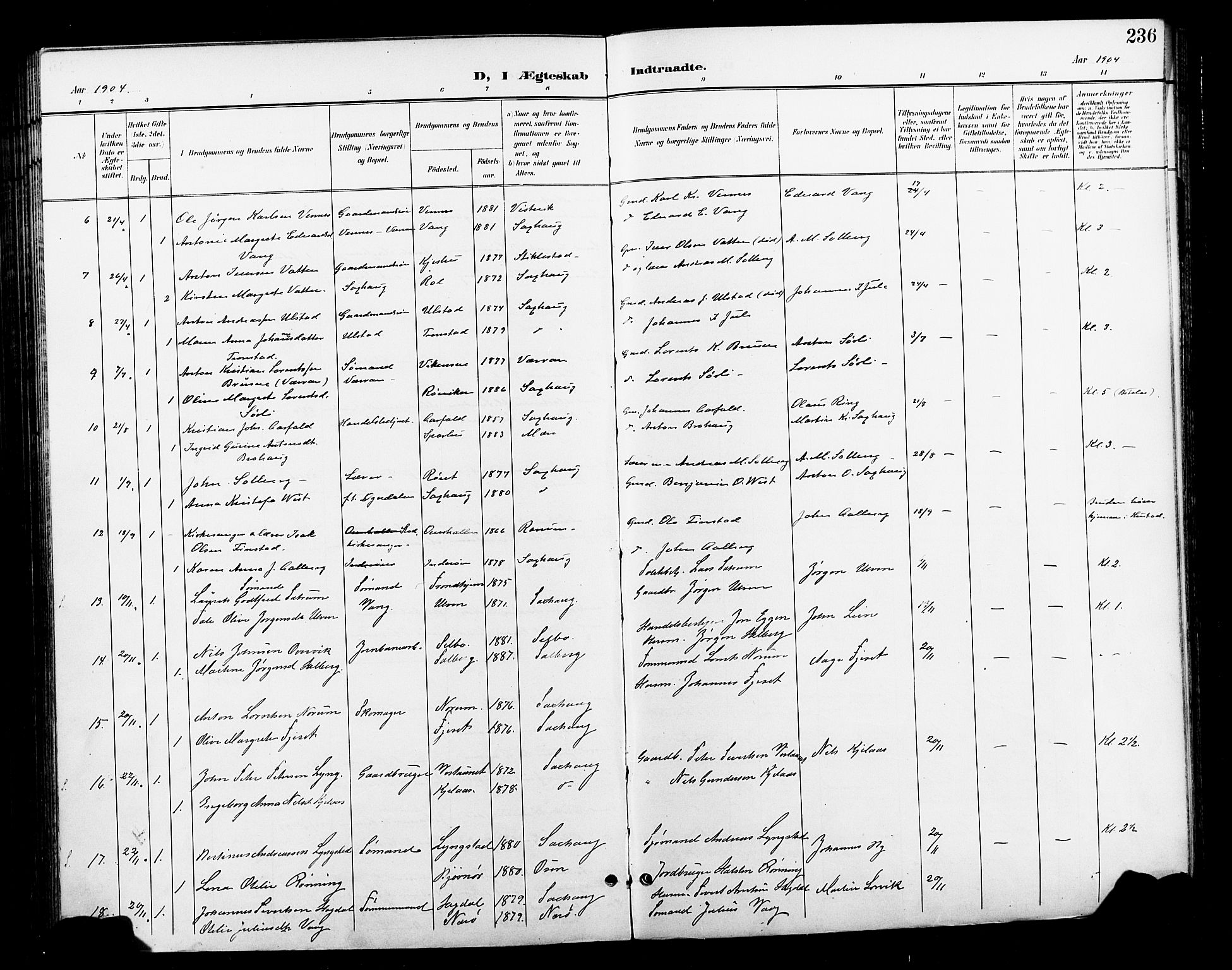 Ministerialprotokoller, klokkerbøker og fødselsregistre - Nord-Trøndelag, SAT/A-1458/730/L0302: Parish register (copy) no. 730C05, 1898-1924, p. 236