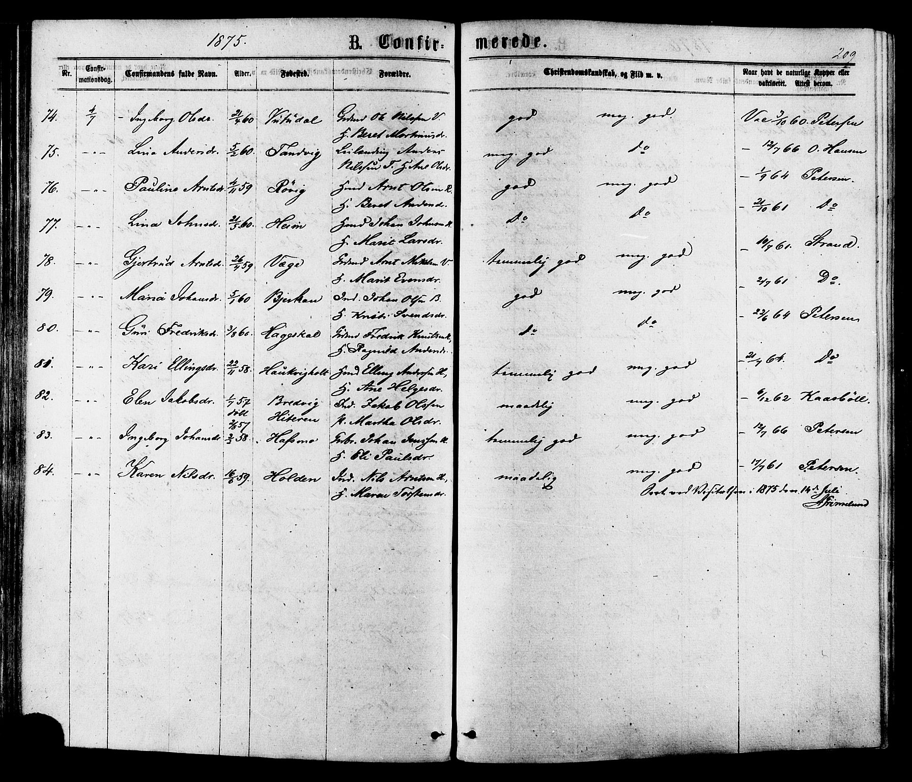 Ministerialprotokoller, klokkerbøker og fødselsregistre - Sør-Trøndelag, SAT/A-1456/630/L0495: Parish register (official) no. 630A08, 1868-1878, p. 209