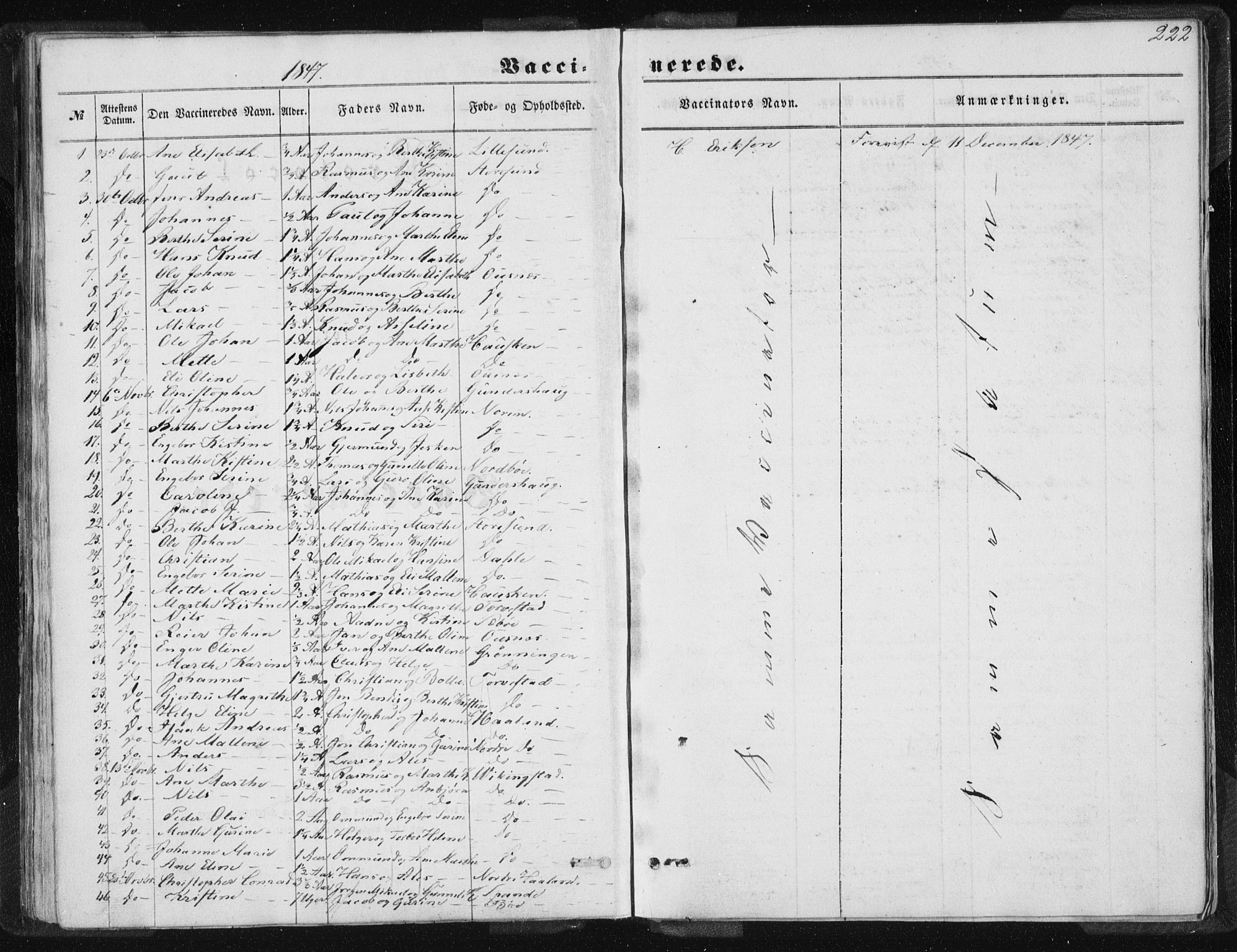 Torvastad sokneprestkontor, SAST/A -101857/H/Ha/Haa/L0008: Parish register (official) no. A 8, 1847-1856, p. 222
