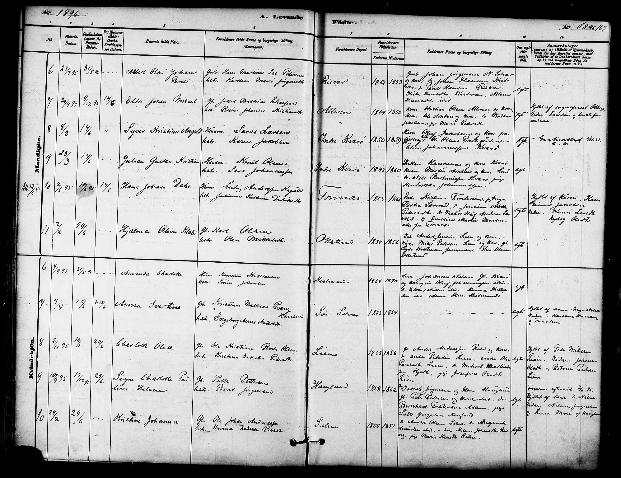 Ministerialprotokoller, klokkerbøker og fødselsregistre - Nordland, AV/SAT-A-1459/839/L0568: Parish register (official) no. 839A05, 1880-1902, p. 109