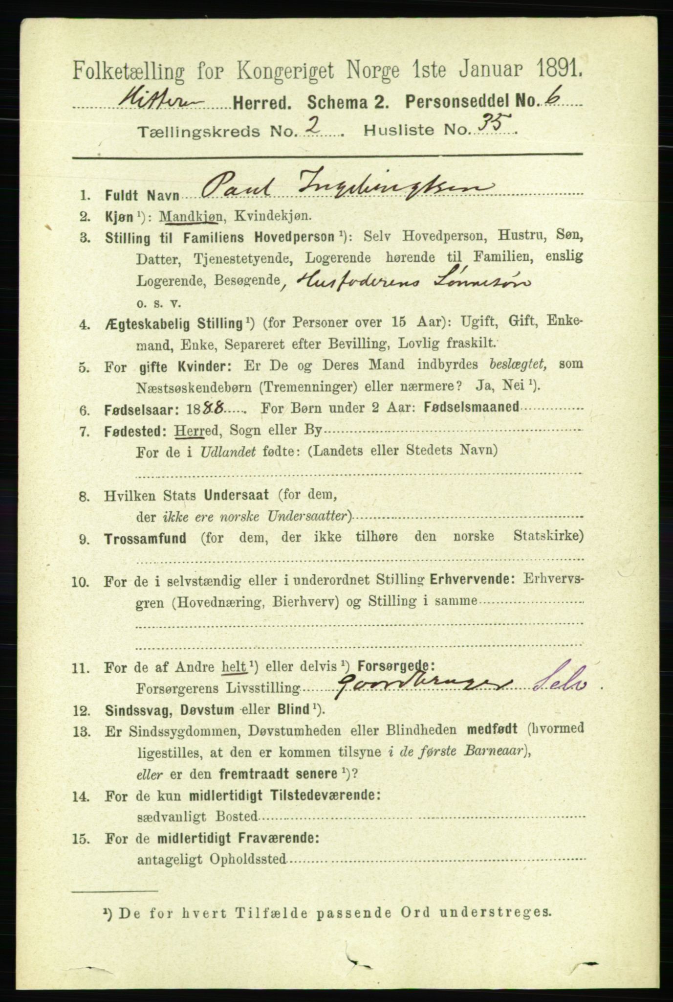 RA, 1891 census for 1617 Hitra, 1891, p. 433