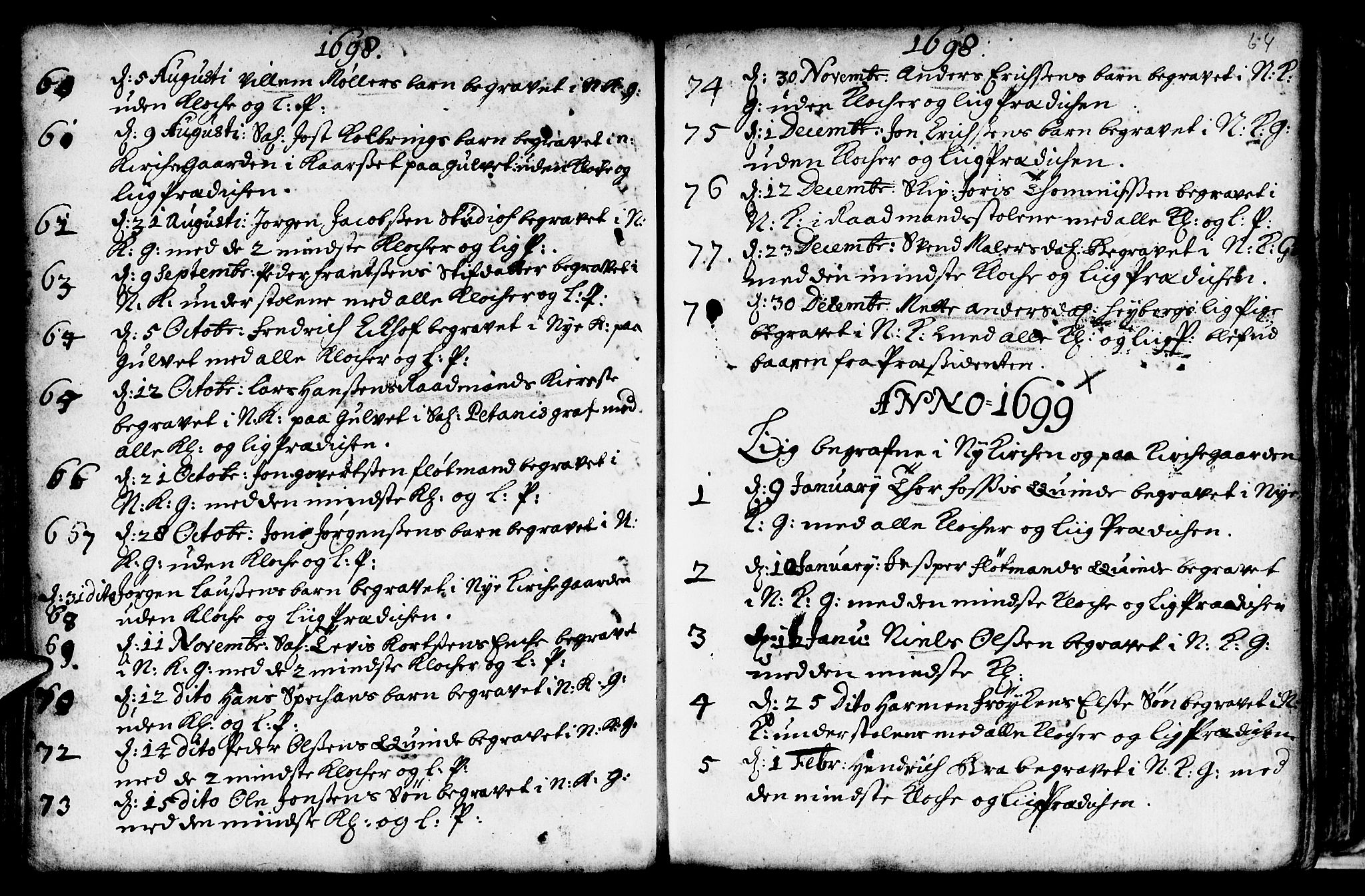 Nykirken Sokneprestembete, SAB/A-77101/H/Haa/L0009: Parish register (official) no. A 9, 1689-1759, p. 64