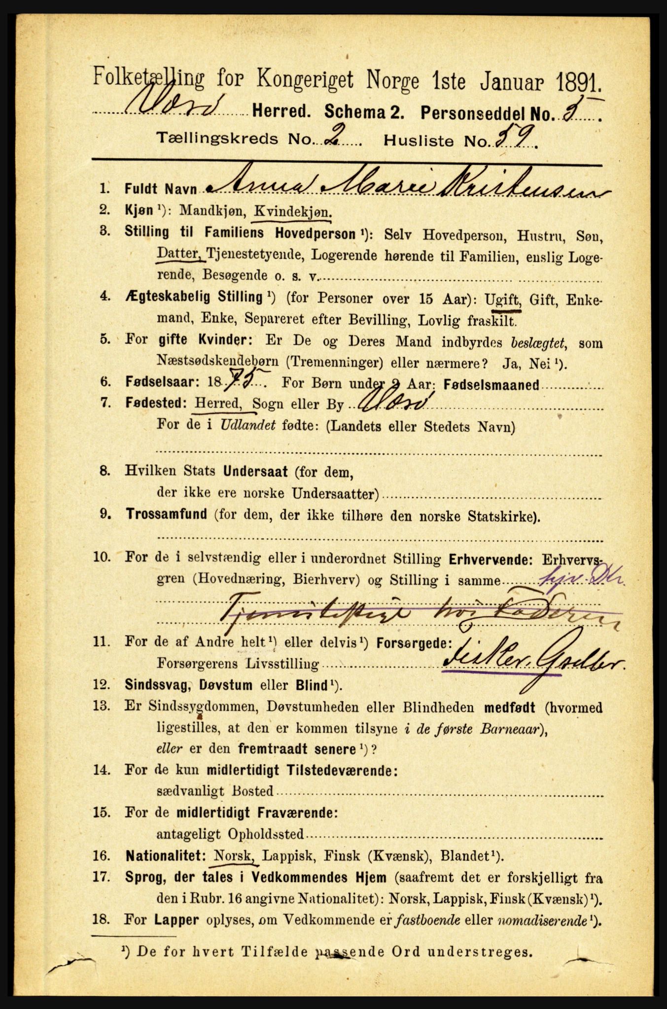 RA, 1891 census for 1857 Værøy, 1891, p. 689