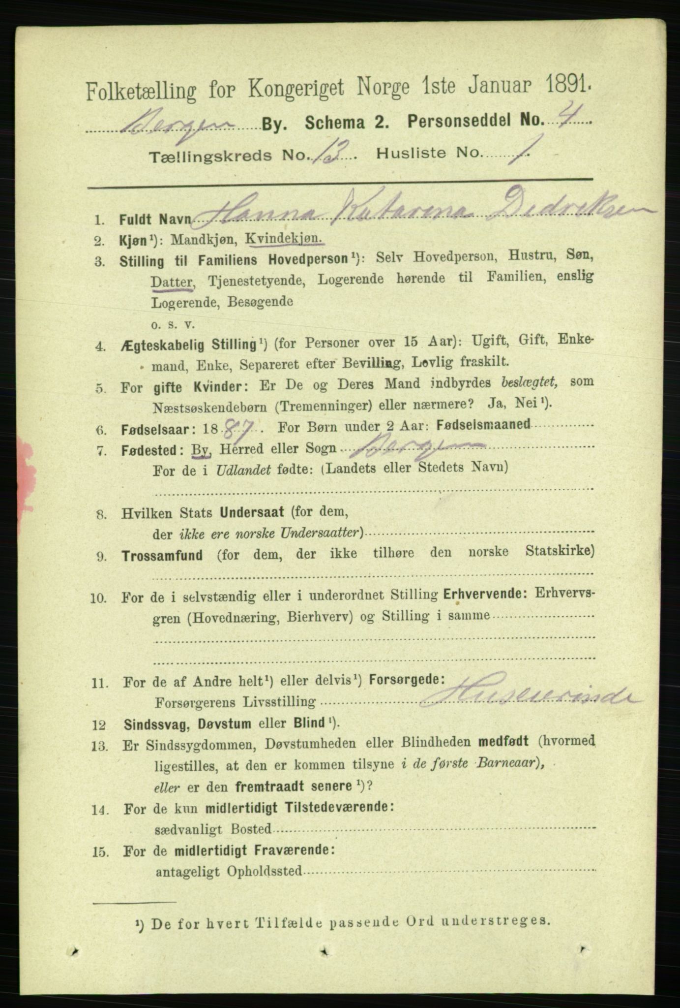 RA, 1891 Census for 1301 Bergen, 1891, p. 22026