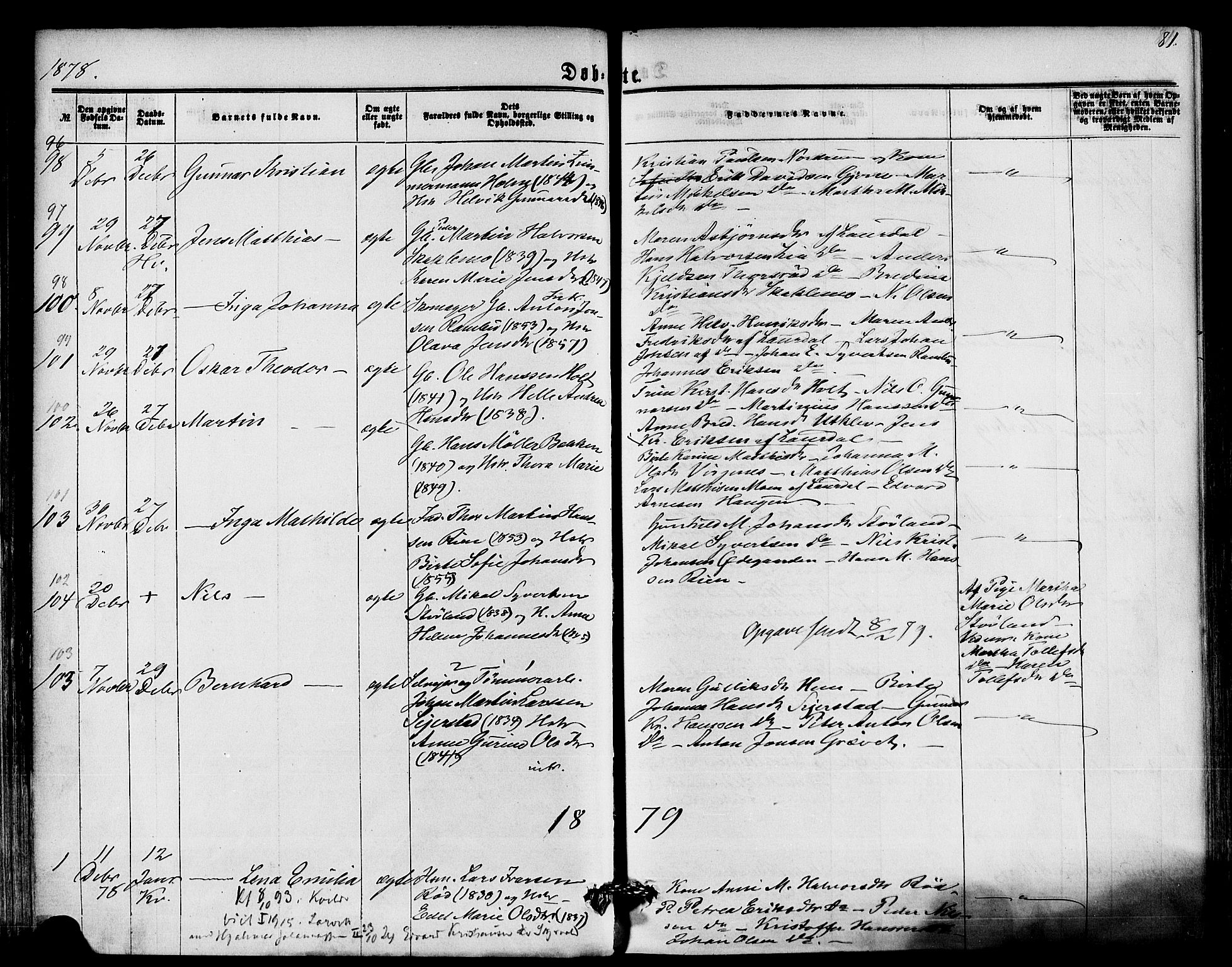 Hedrum kirkebøker, AV/SAKO-A-344/F/Fa/L0008: Parish register (official) no. I 8, 1869-1880, p. 81