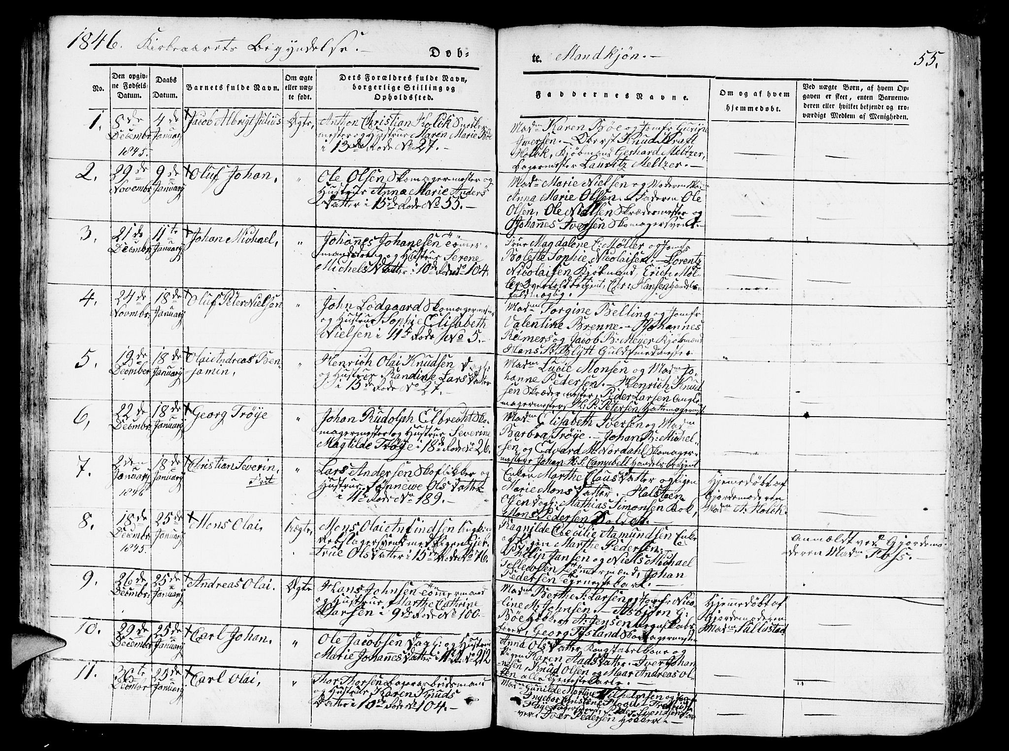 Domkirken sokneprestembete, SAB/A-74801/H/Hab/L0009: Parish register (copy) no. B 2, 1842-1849, p. 55