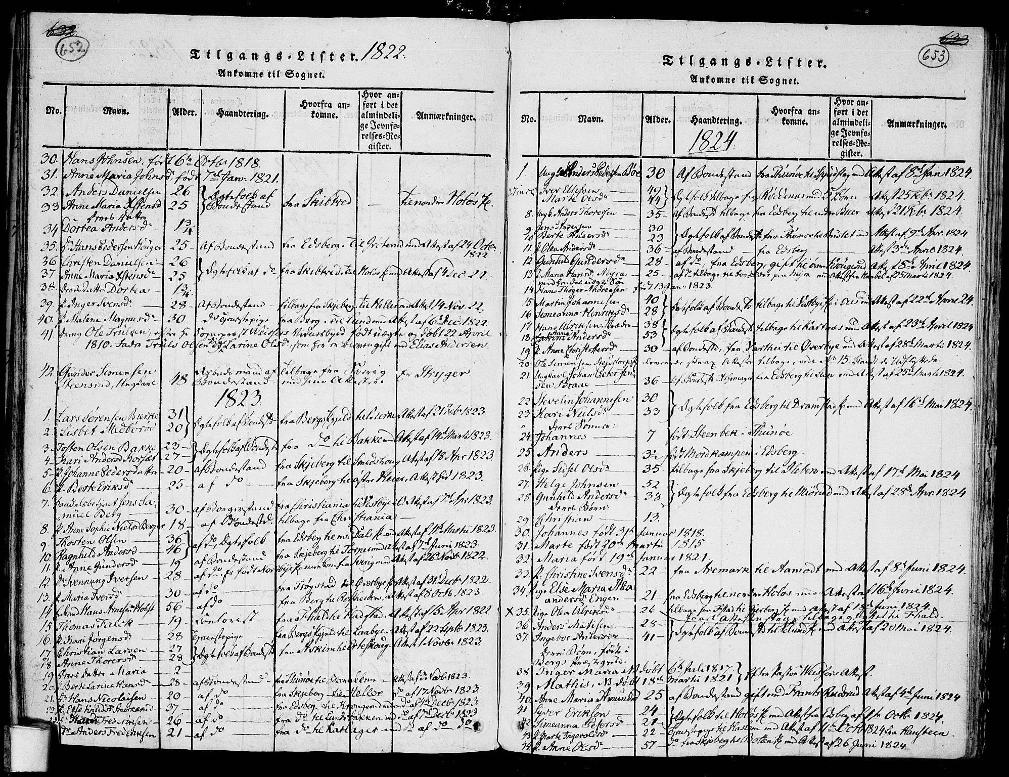 Rakkestad prestekontor Kirkebøker, SAO/A-2008/F/Fa/L0006: Parish register (official) no. I 6, 1814-1824, p. 652-653