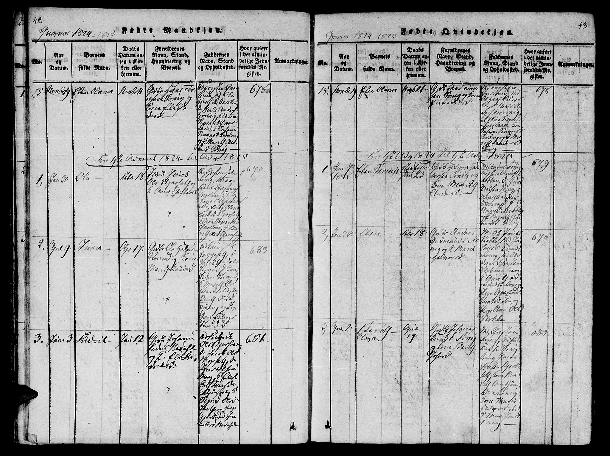 Ministerialprotokoller, klokkerbøker og fødselsregistre - Møre og Romsdal, AV/SAT-A-1454/568/L0800: Parish register (official) no. 568A09 /1, 1819-1830, p. 42-43