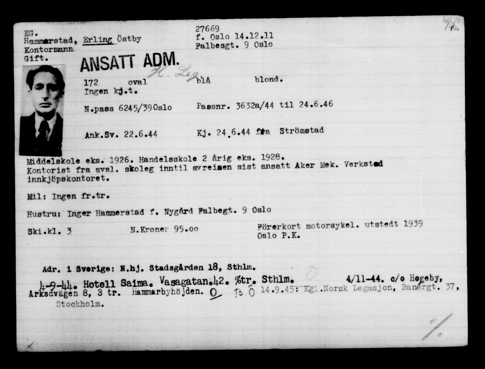 Den Kgl. Norske Legasjons Flyktningskontor, RA/S-6753/V/Va/L0011: Kjesäterkartoteket.  Flyktningenr. 25300-28349, 1940-1945, p. 2522