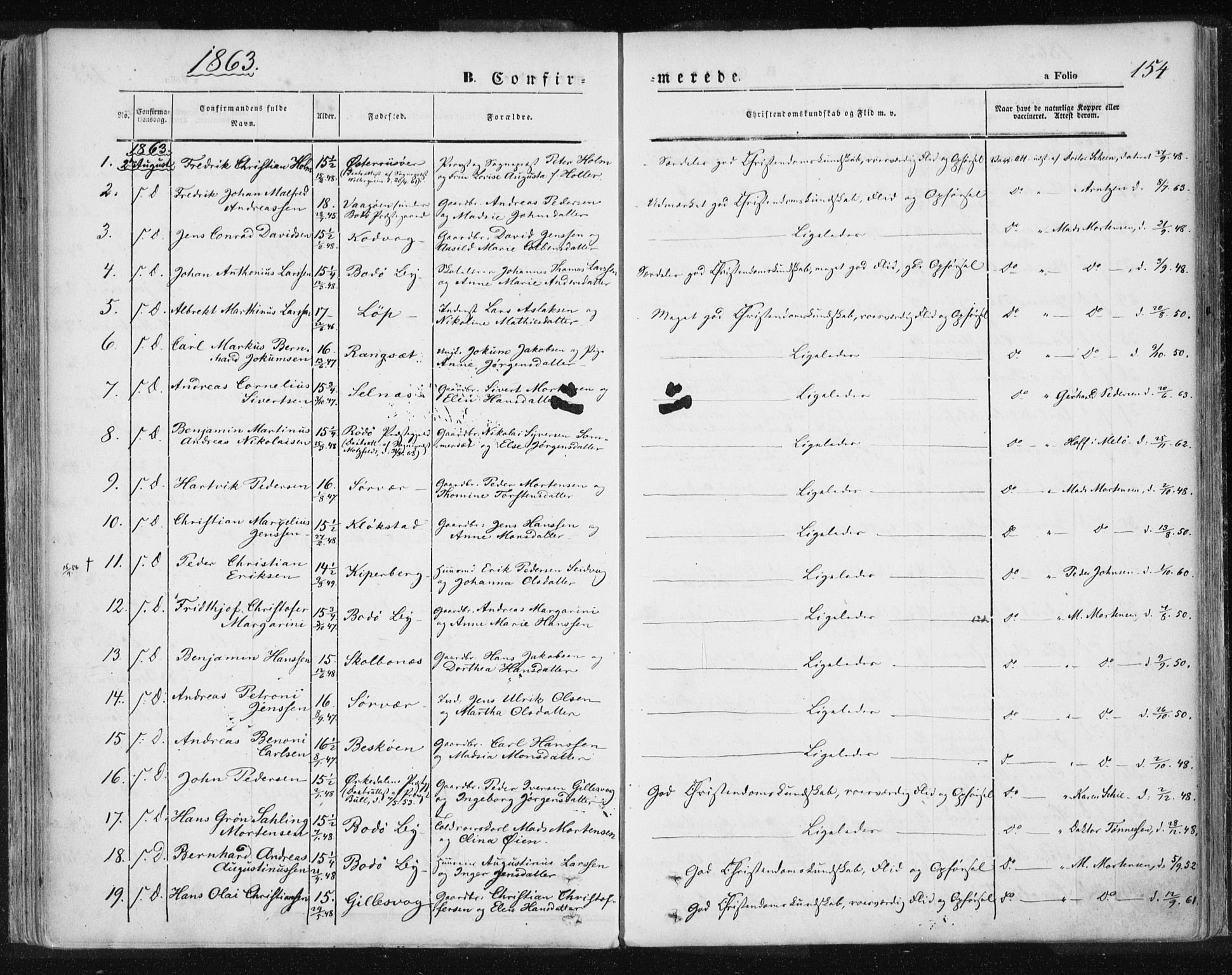 Ministerialprotokoller, klokkerbøker og fødselsregistre - Nordland, SAT/A-1459/801/L0007: Parish register (official) no. 801A07, 1845-1863, p. 154
