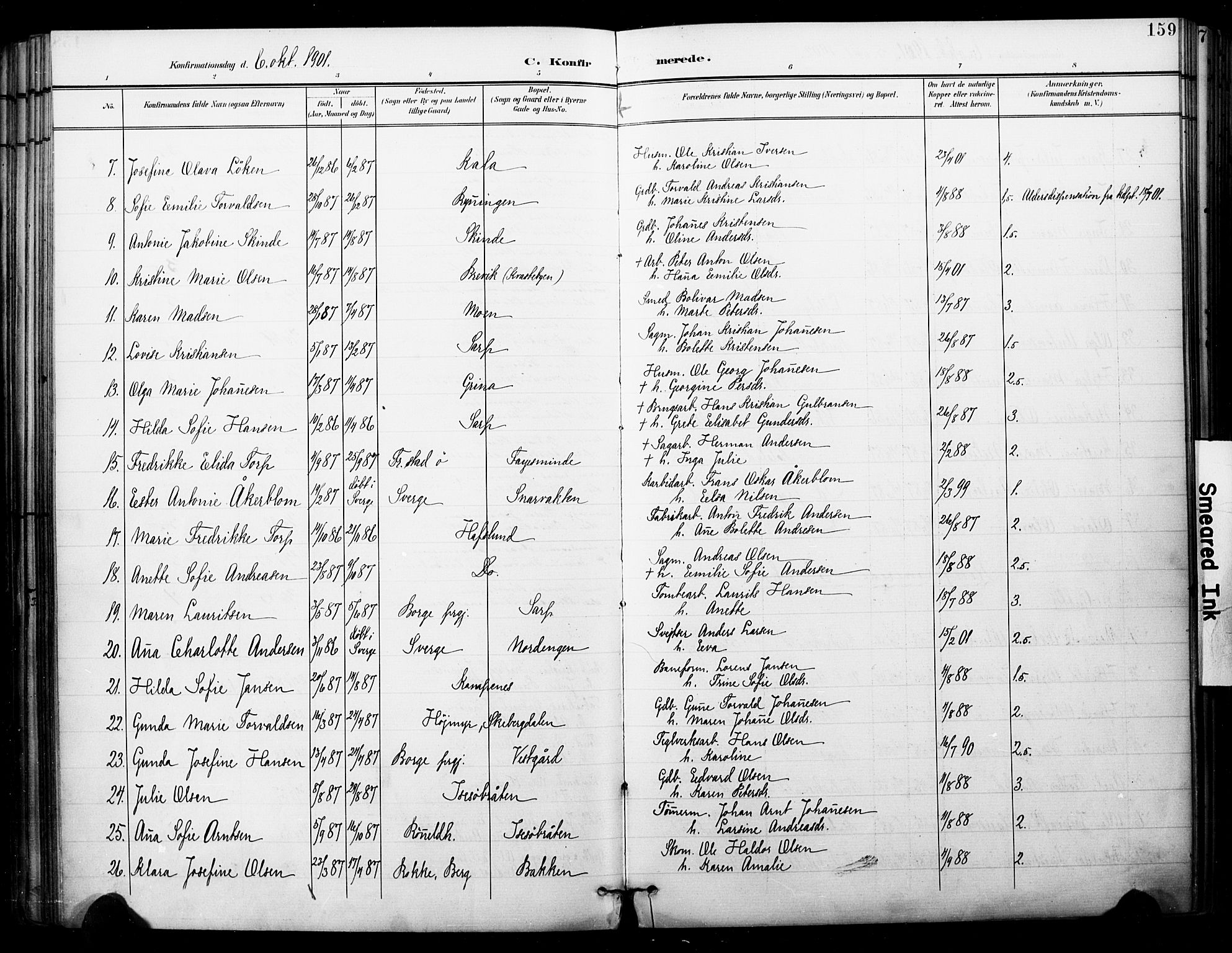 Skjeberg prestekontor Kirkebøker, SAO/A-10923/F/Fa/L0010: Parish register (official) no. I 10, 1898-1911, p. 159