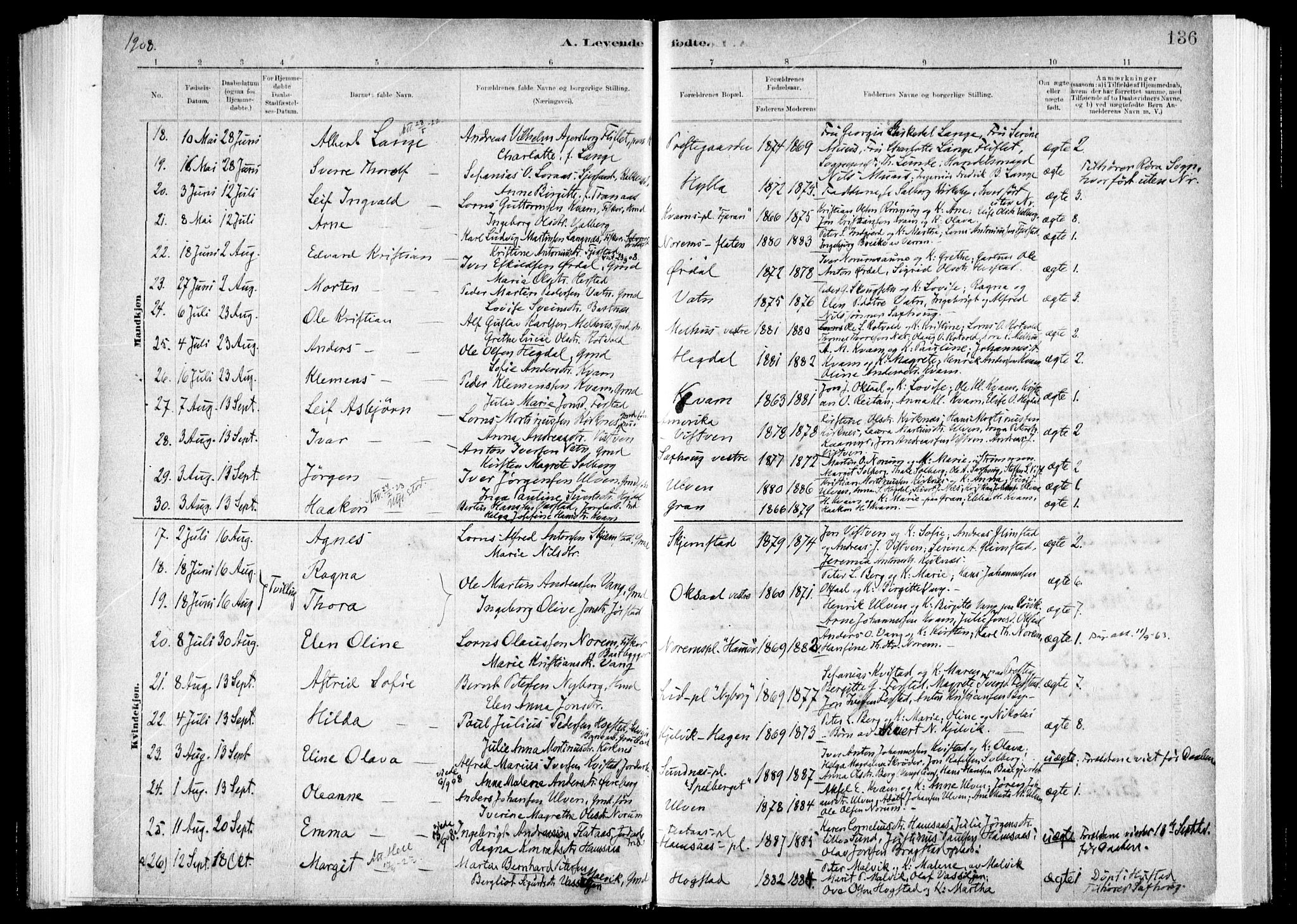 Ministerialprotokoller, klokkerbøker og fødselsregistre - Nord-Trøndelag, SAT/A-1458/730/L0285: Parish register (official) no. 730A10, 1879-1914, p. 136