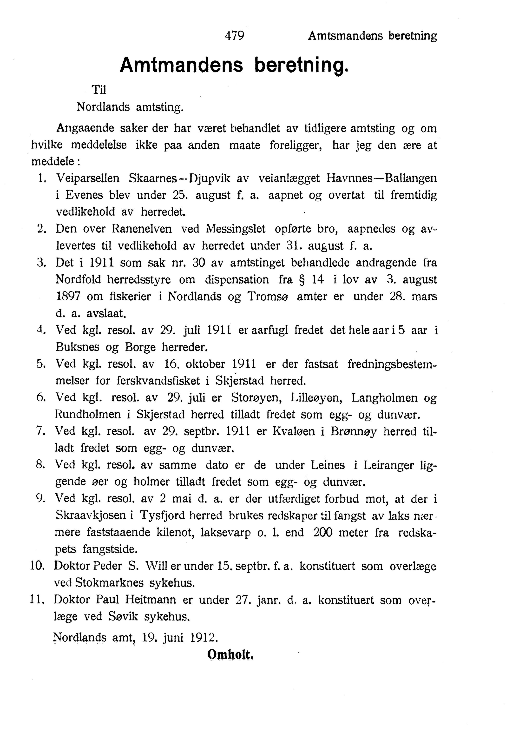 Nordland Fylkeskommune. Fylkestinget, AIN/NFK-17/176/A/Ac/L0035: Fylkestingsforhandlinger 1912, 1912