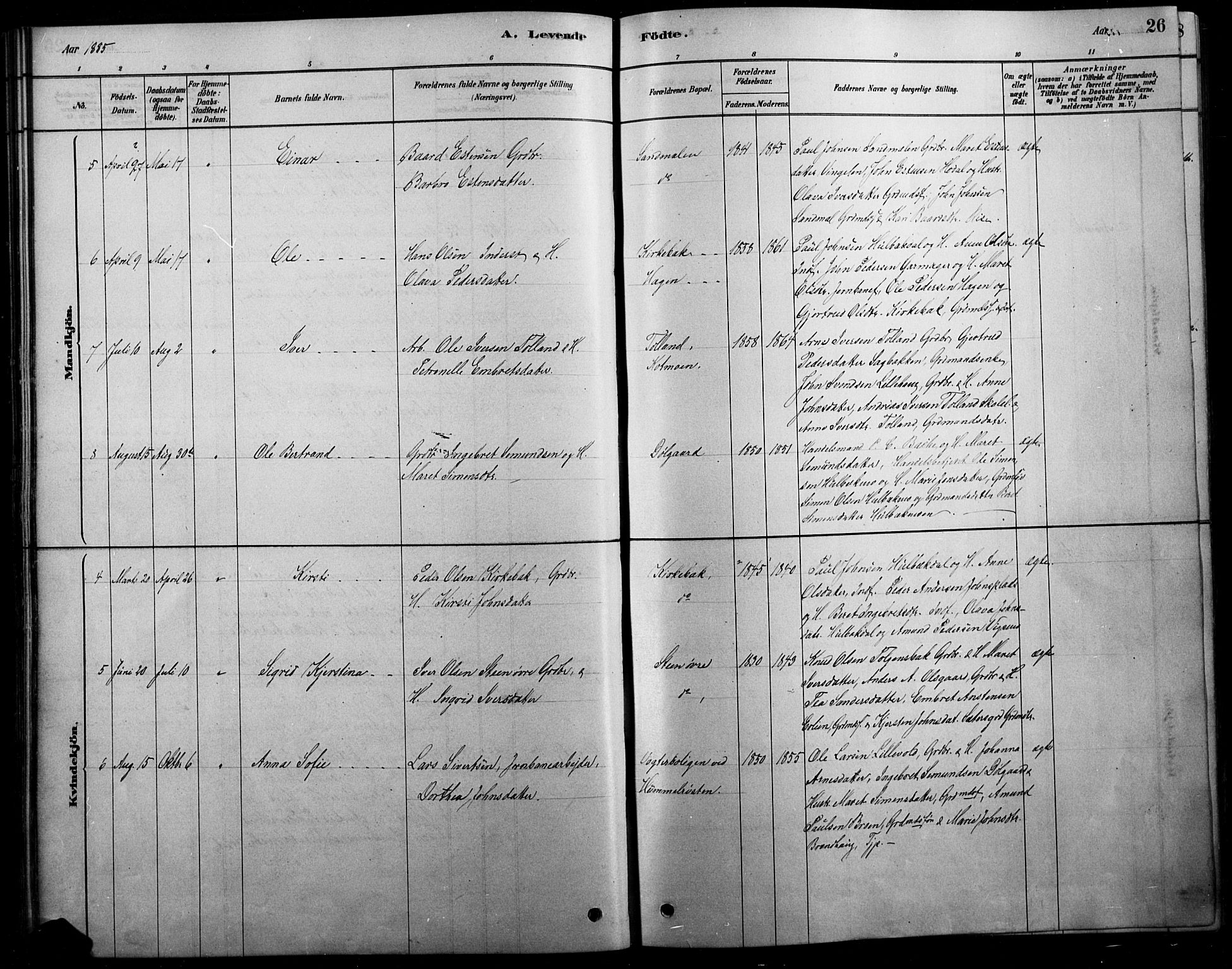 Tolga prestekontor, AV/SAH-PREST-062/L/L0007: Parish register (copy) no. 7, 1878-1919, p. 26