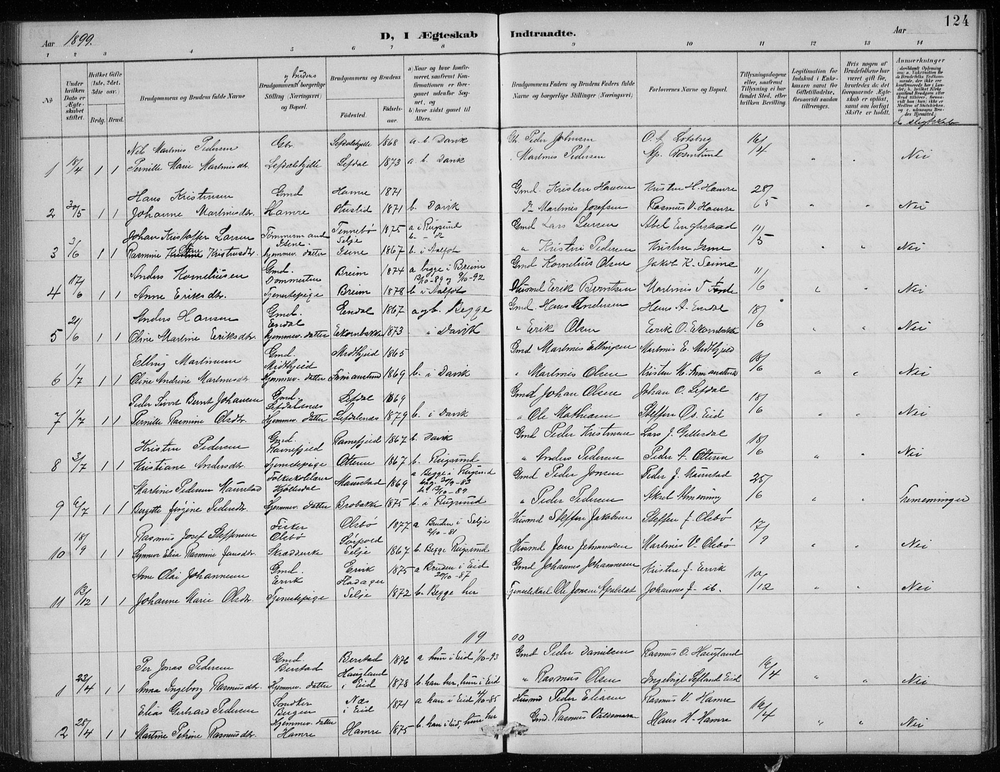 Davik sokneprestembete, AV/SAB-A-79701/H/Hab/Haba/L0002: Parish register (copy) no. A 2, 1890-1911, p. 124