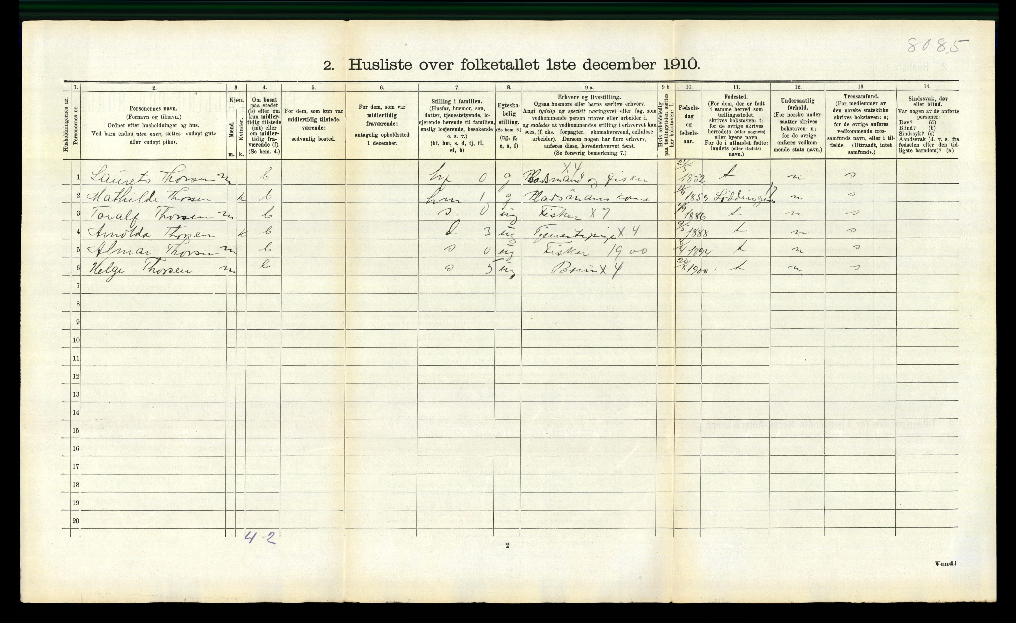 RA, 1910 census for Fosnes, 1910, p. 644