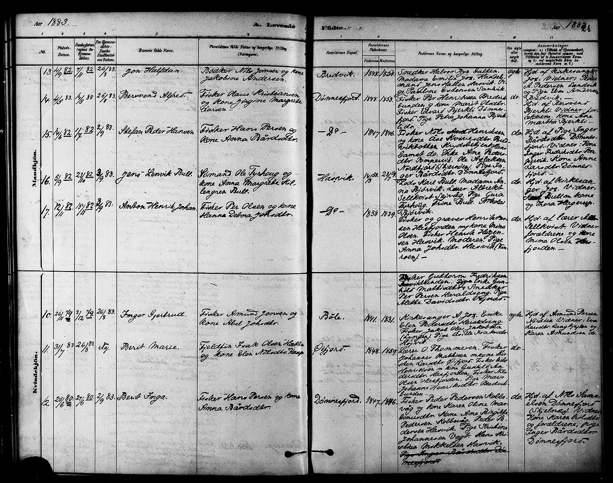 Loppa sokneprestkontor, AV/SATØ-S-1339/H/Ha/L0007kirke: Parish register (official) no. 7, 1879-1889, p. 24