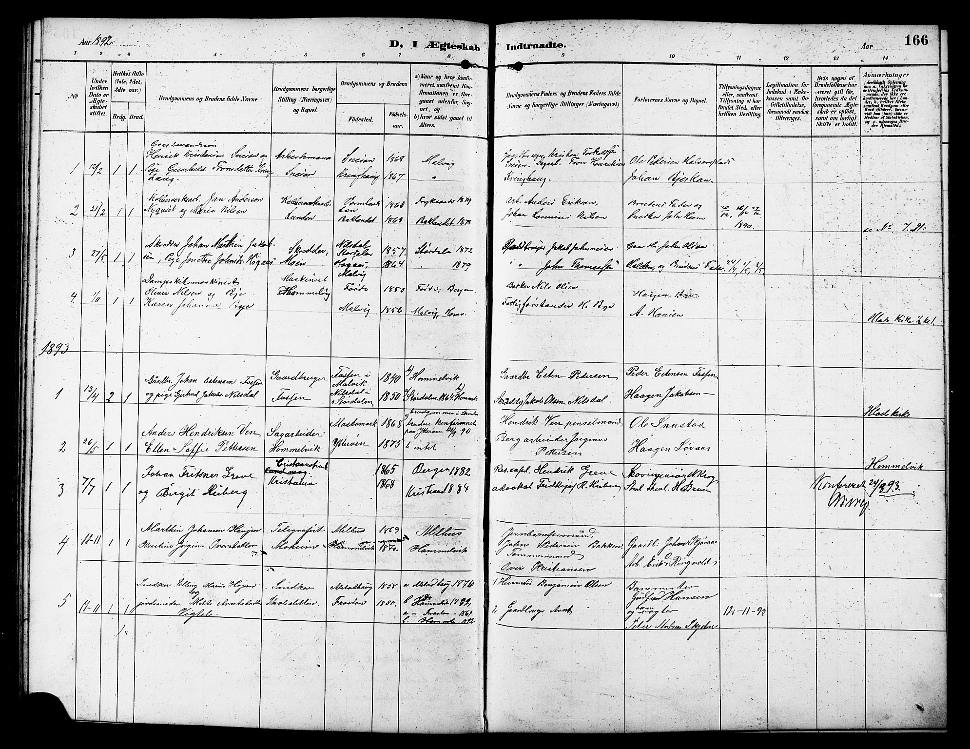 Ministerialprotokoller, klokkerbøker og fødselsregistre - Sør-Trøndelag, SAT/A-1456/617/L0431: Parish register (copy) no. 617C01, 1889-1910, p. 166