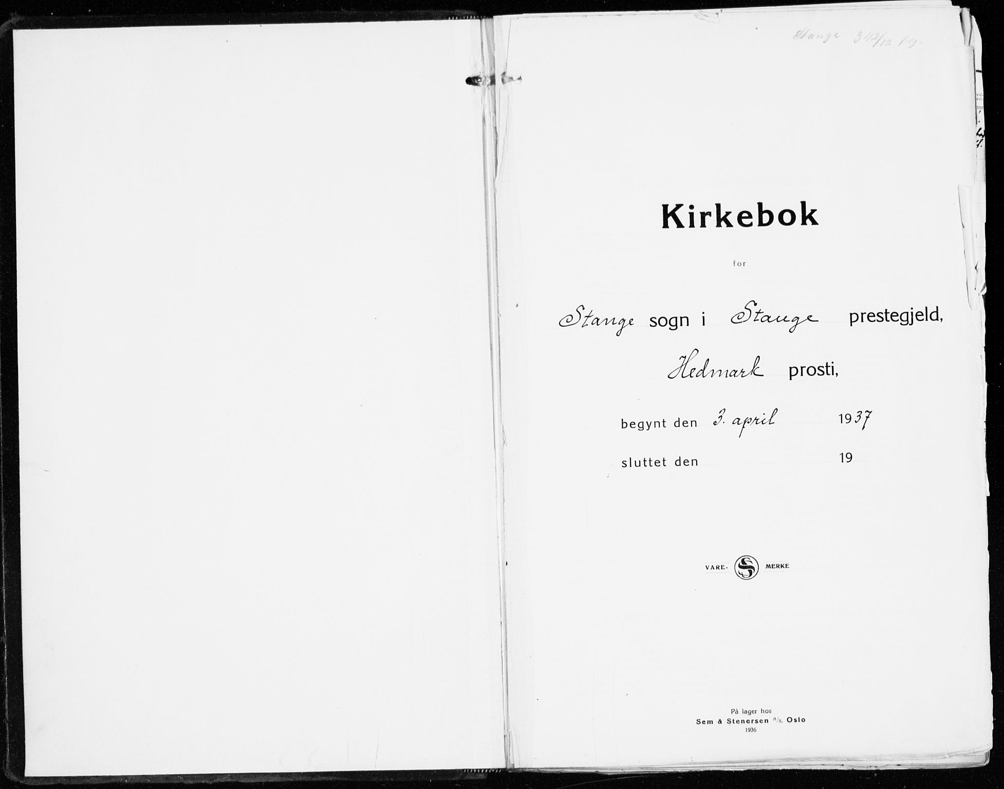 Stange prestekontor, SAH/PREST-002/K/L0027: Parish register (official) no. 27, 1937-1947, p. 1