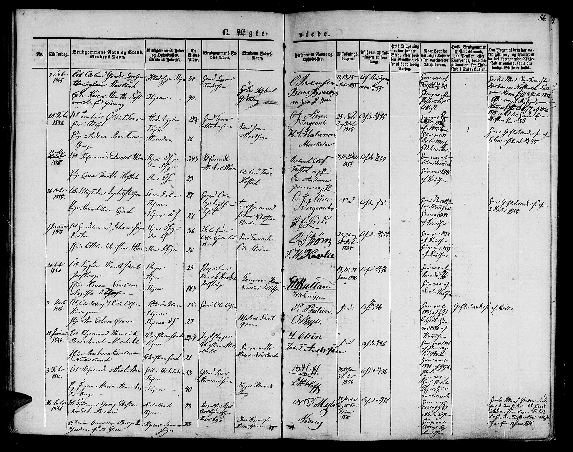 Ministerialprotokoller, klokkerbøker og fødselsregistre - Sør-Trøndelag, SAT/A-1456/602/L0111: Parish register (official) no. 602A09, 1844-1867, p. 56