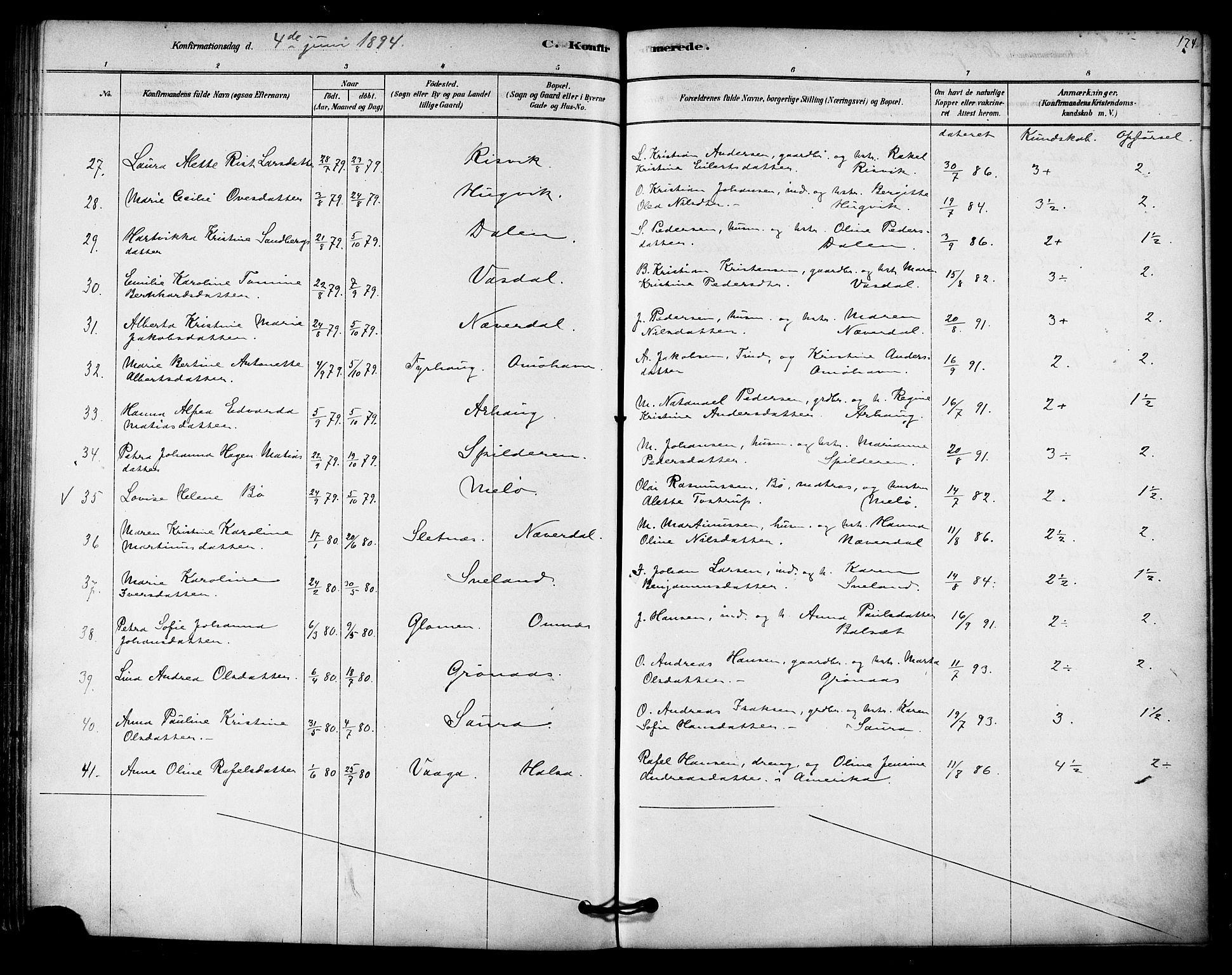 Ministerialprotokoller, klokkerbøker og fødselsregistre - Nordland, AV/SAT-A-1459/843/L0626: Parish register (official) no. 843A01, 1878-1907, p. 174a