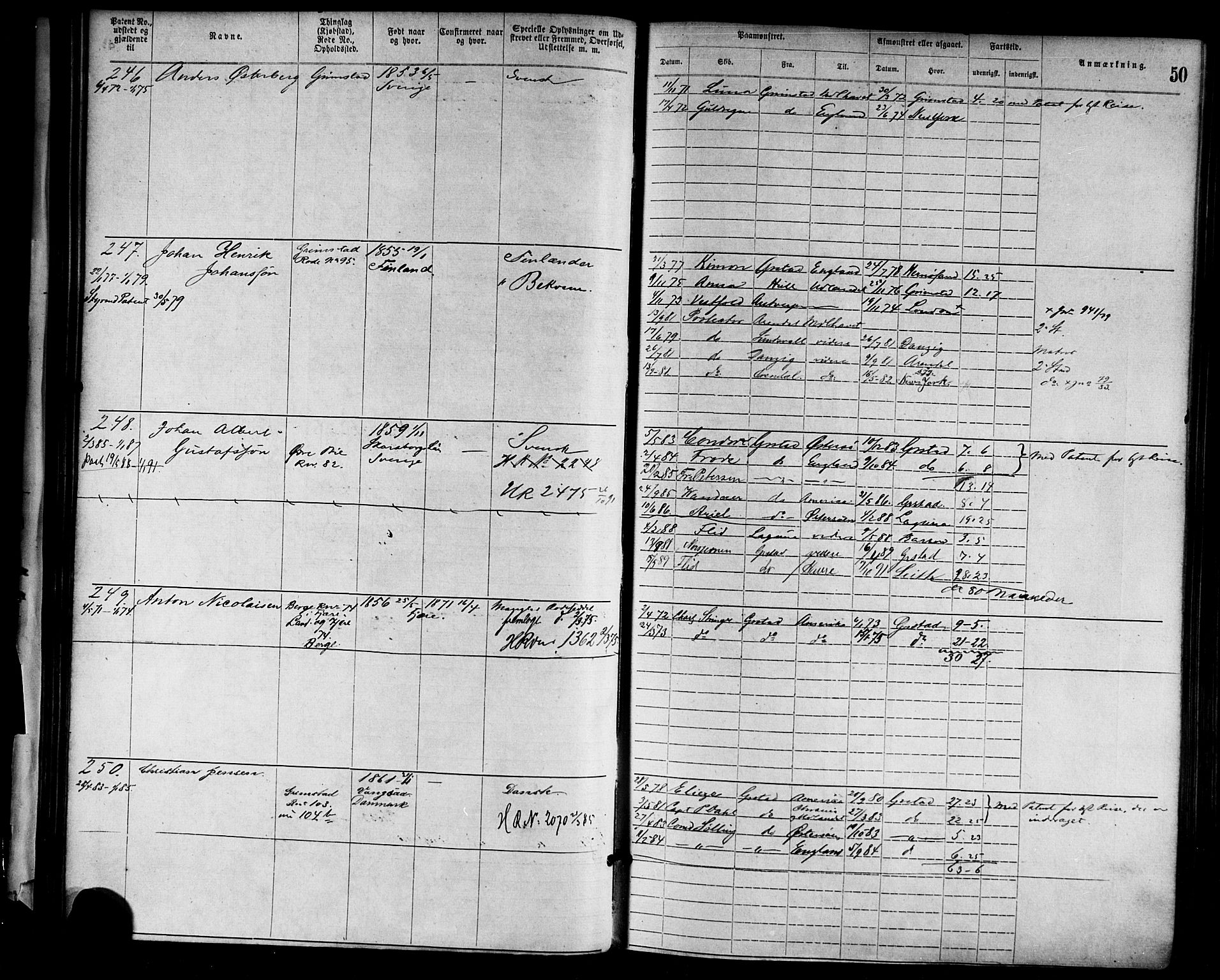 Grimstad mønstringskrets, AV/SAK-2031-0013/F/Fa/L0001: Annotasjonsrulle nr 1-1920 med register, F-1, 1870-1892, p. 72