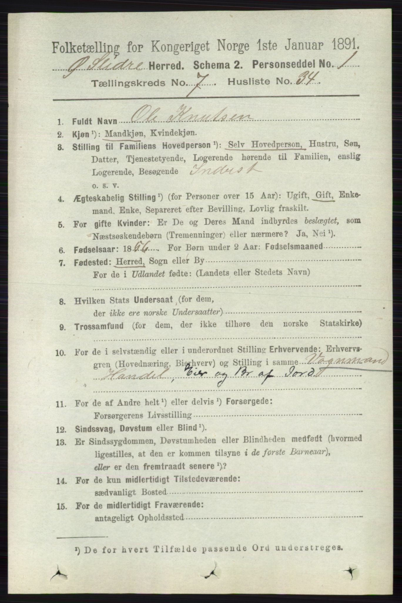 RA, 1891 census for 0544 Øystre Slidre, 1891, p. 2348