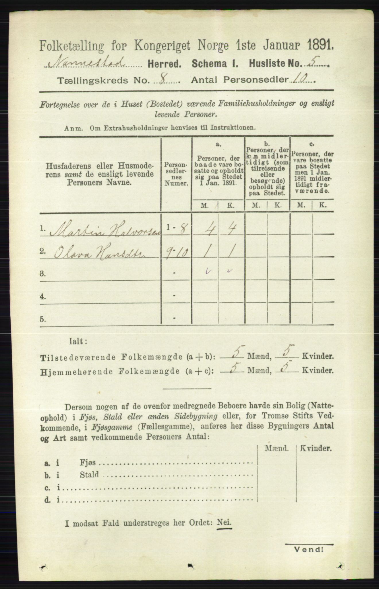 RA, 1891 census for 0238 Nannestad, 1891, p. 4336