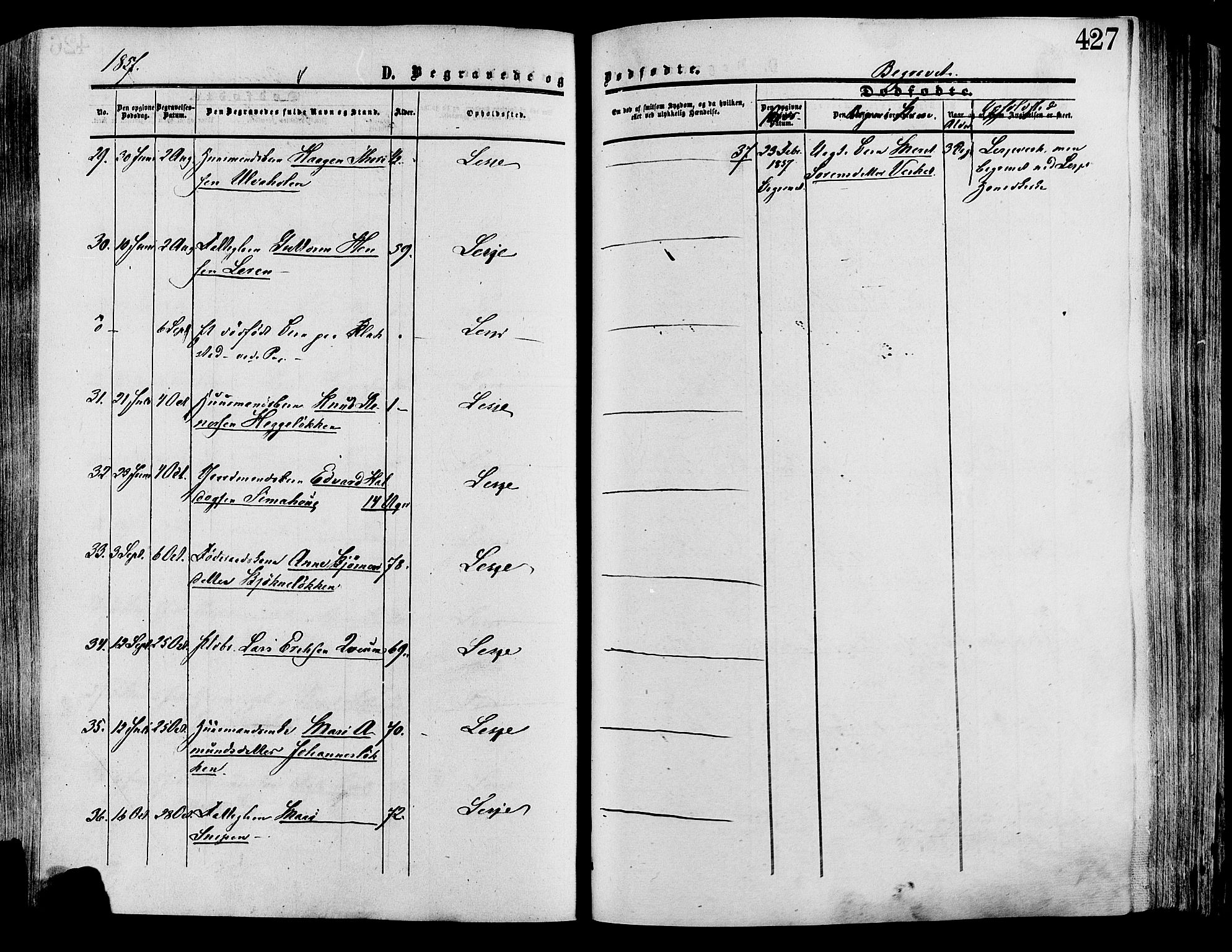 Lesja prestekontor, SAH/PREST-068/H/Ha/Haa/L0008: Parish register (official) no. 8, 1854-1880, p. 427