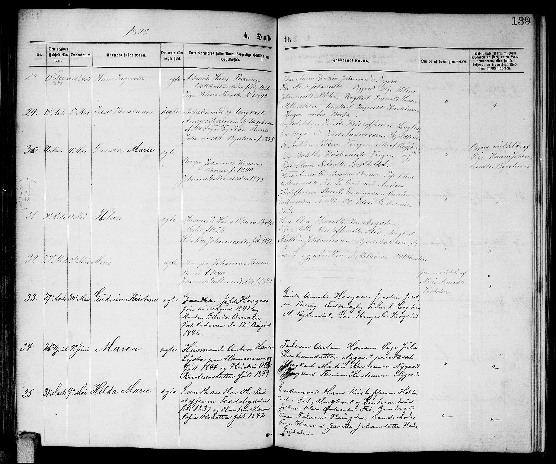 Enebakk prestekontor Kirkebøker, AV/SAO-A-10171c/G/Ga/L0005: Parish register (copy) no. I 5, 1867-1888, p. 139