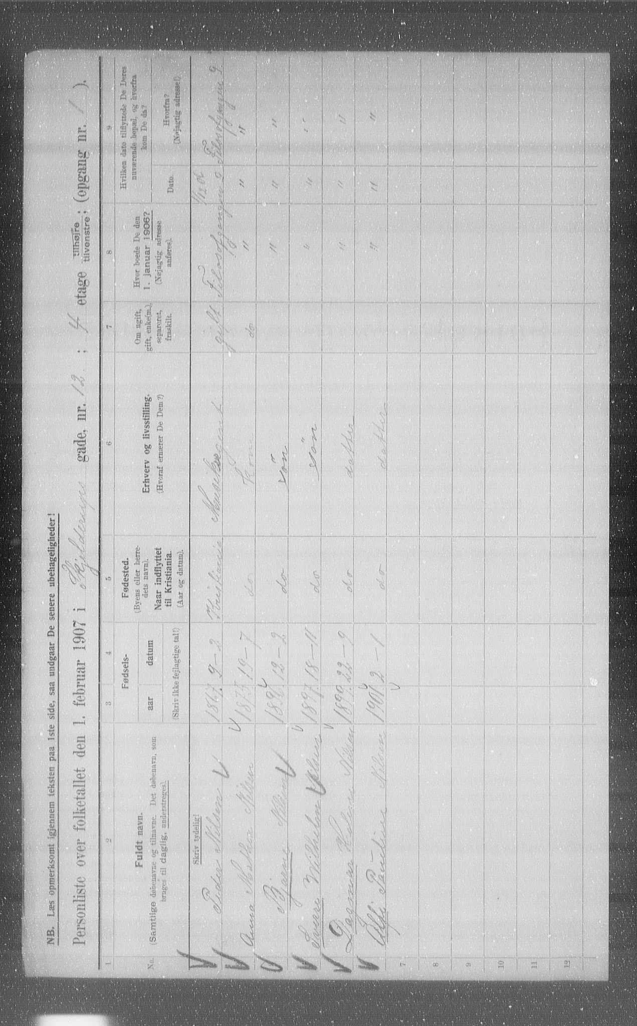 OBA, Municipal Census 1907 for Kristiania, 1907, p. 48920