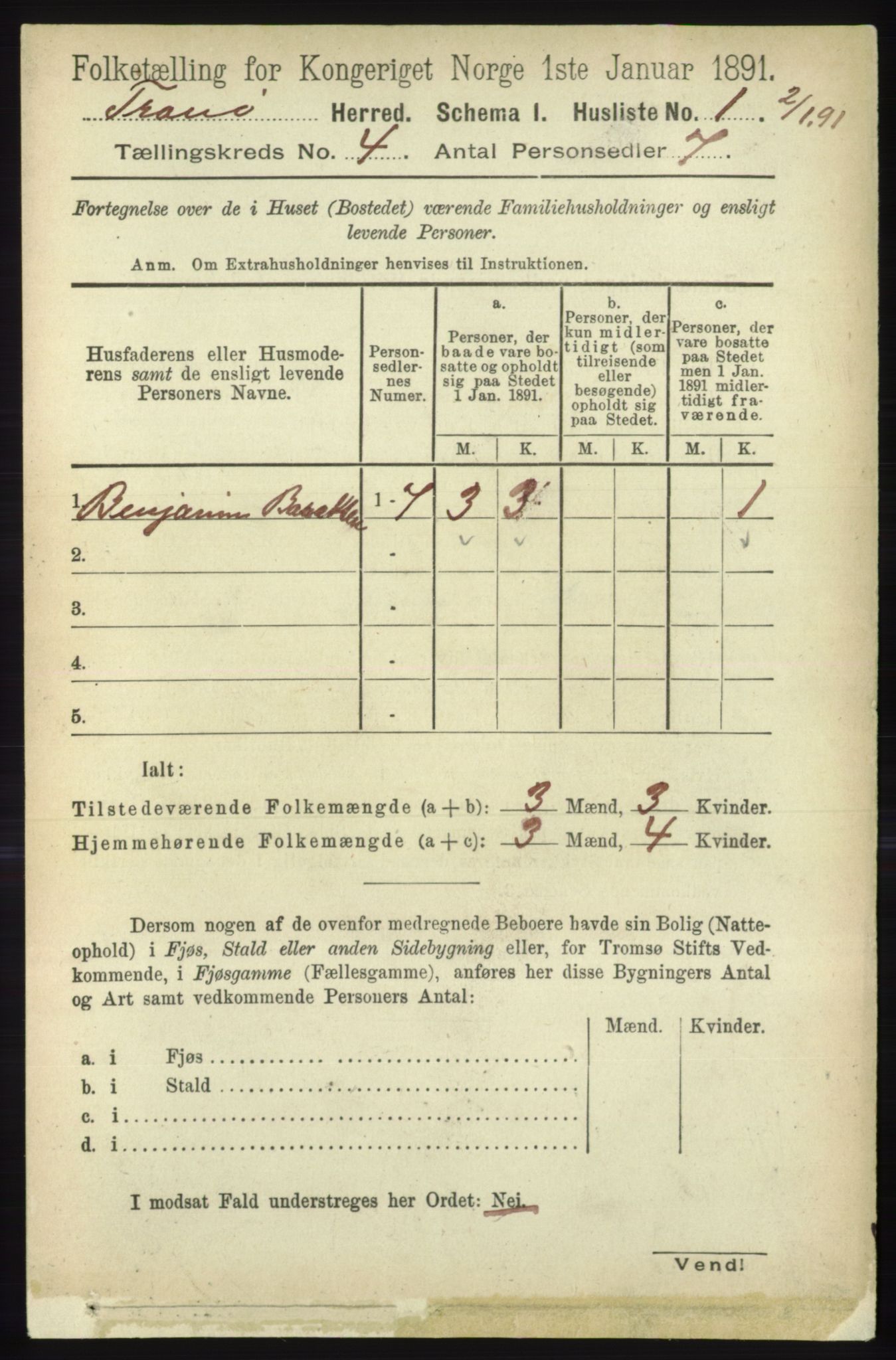 RA, 1891 census for 1927 Tranøy, 1891, p. 1384