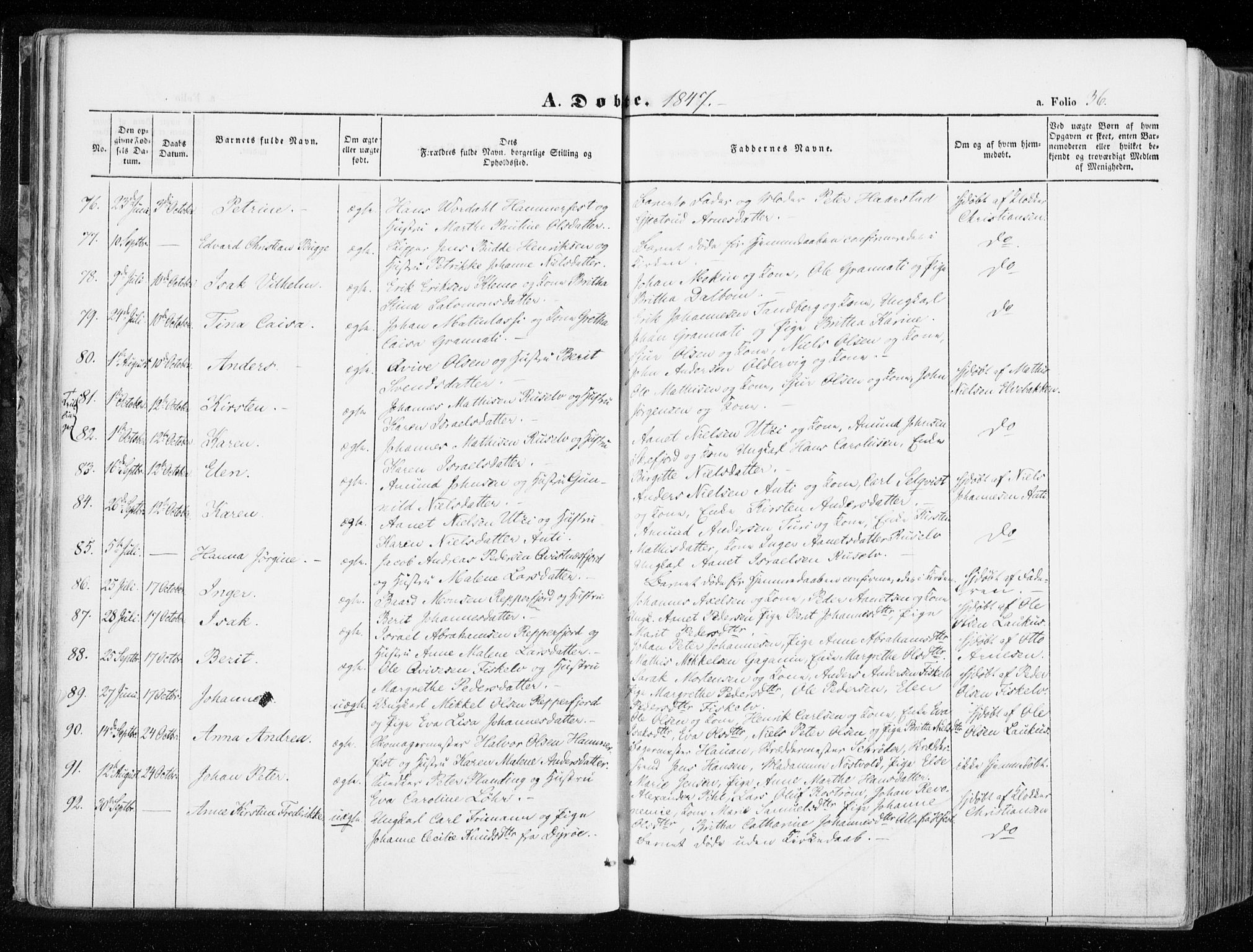 Hammerfest sokneprestkontor, AV/SATØ-S-1347/H/Ha/L0004.kirke: Parish register (official) no. 4, 1843-1856, p. 36